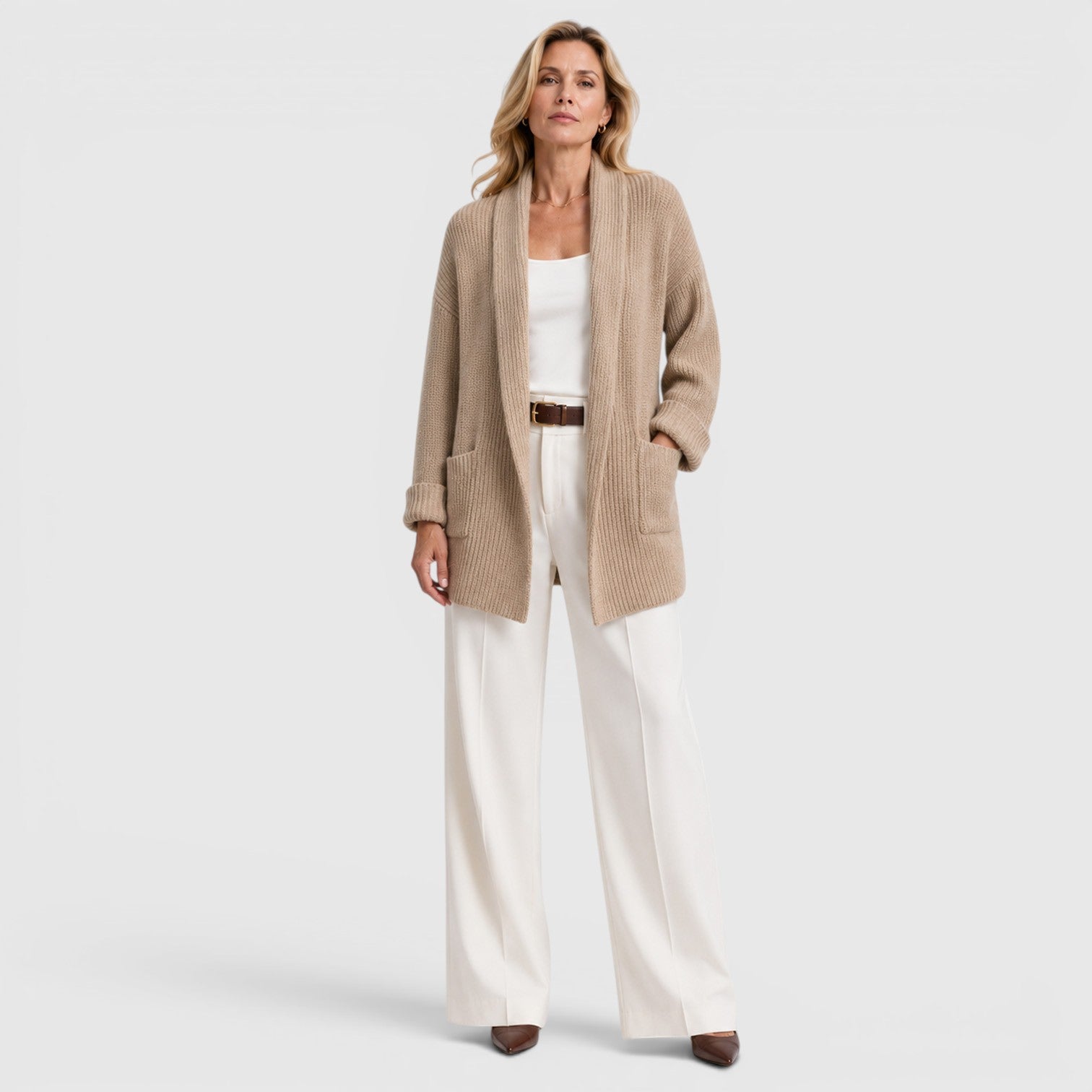 Monvaline | Women's Comfortable Long Sleeve Open Front Knit Cardigan