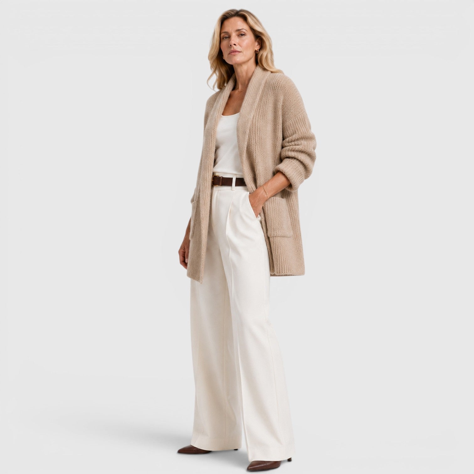 Monvaline | Women's Comfortable Long Sleeve Open Front Knit Cardigan