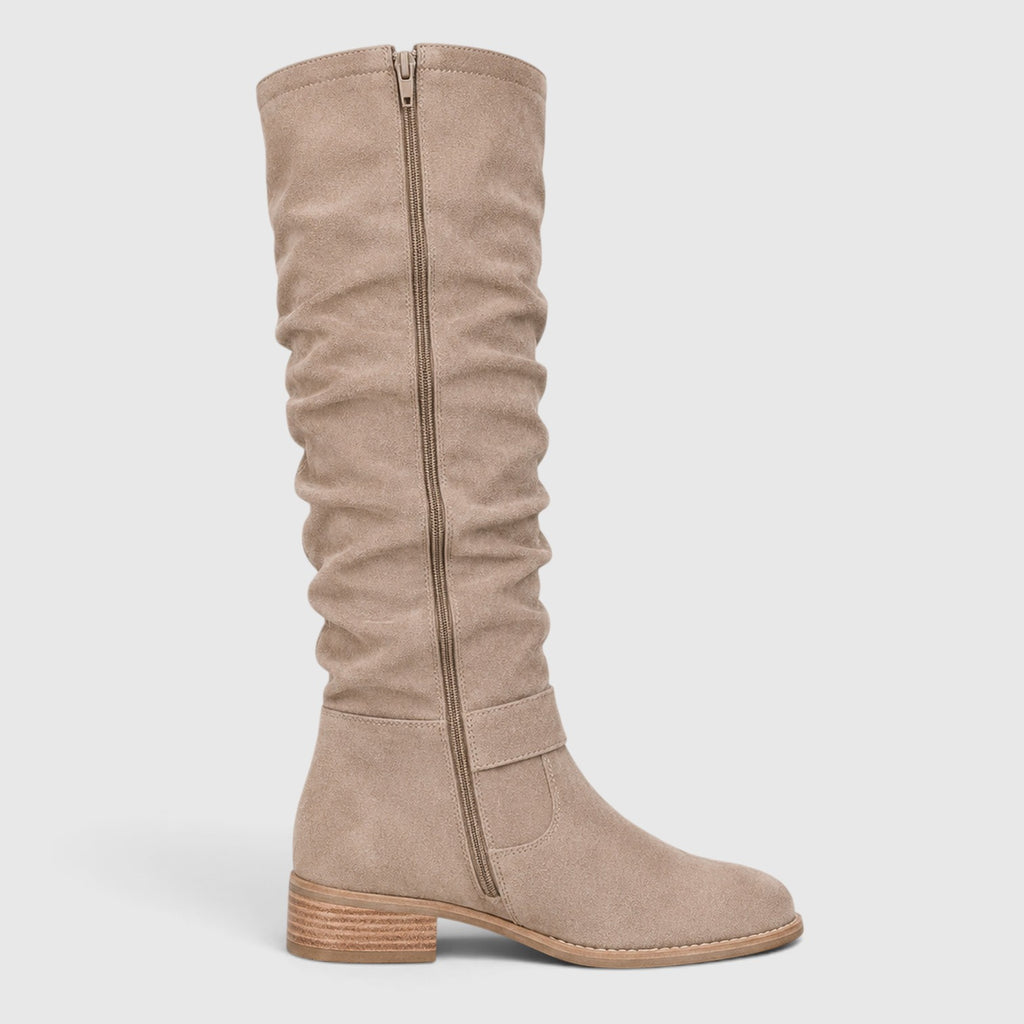Monvaline | Women's Comfortable Suede Knee High Boots with Side Zipper