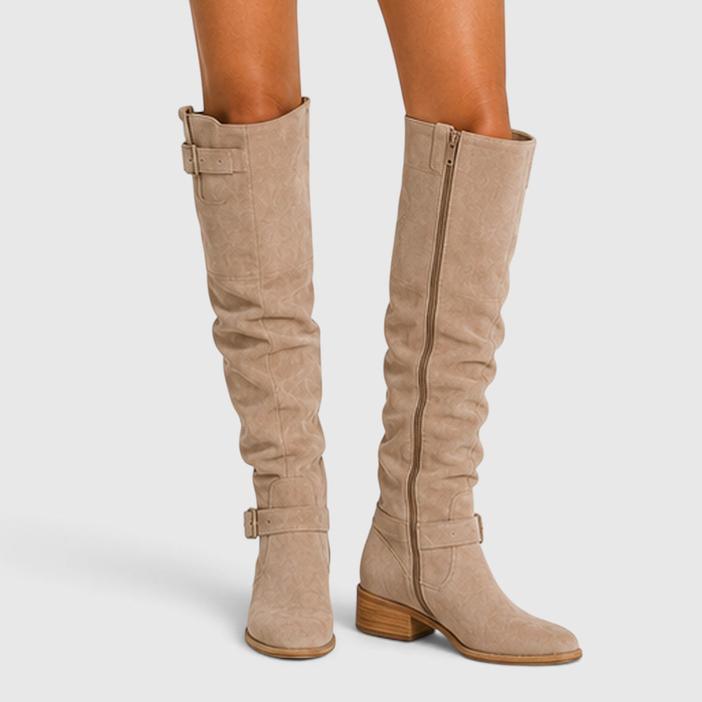 Monvaline | Women's Comfortable Suede Knee High Boots with Side Zipper