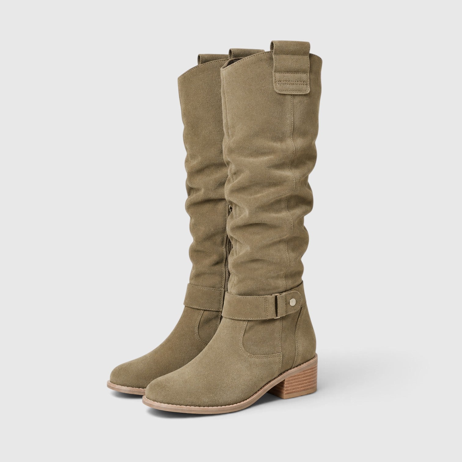 Monvaline | Women's Comfortable Suede Knee High Boots with Side Zipper