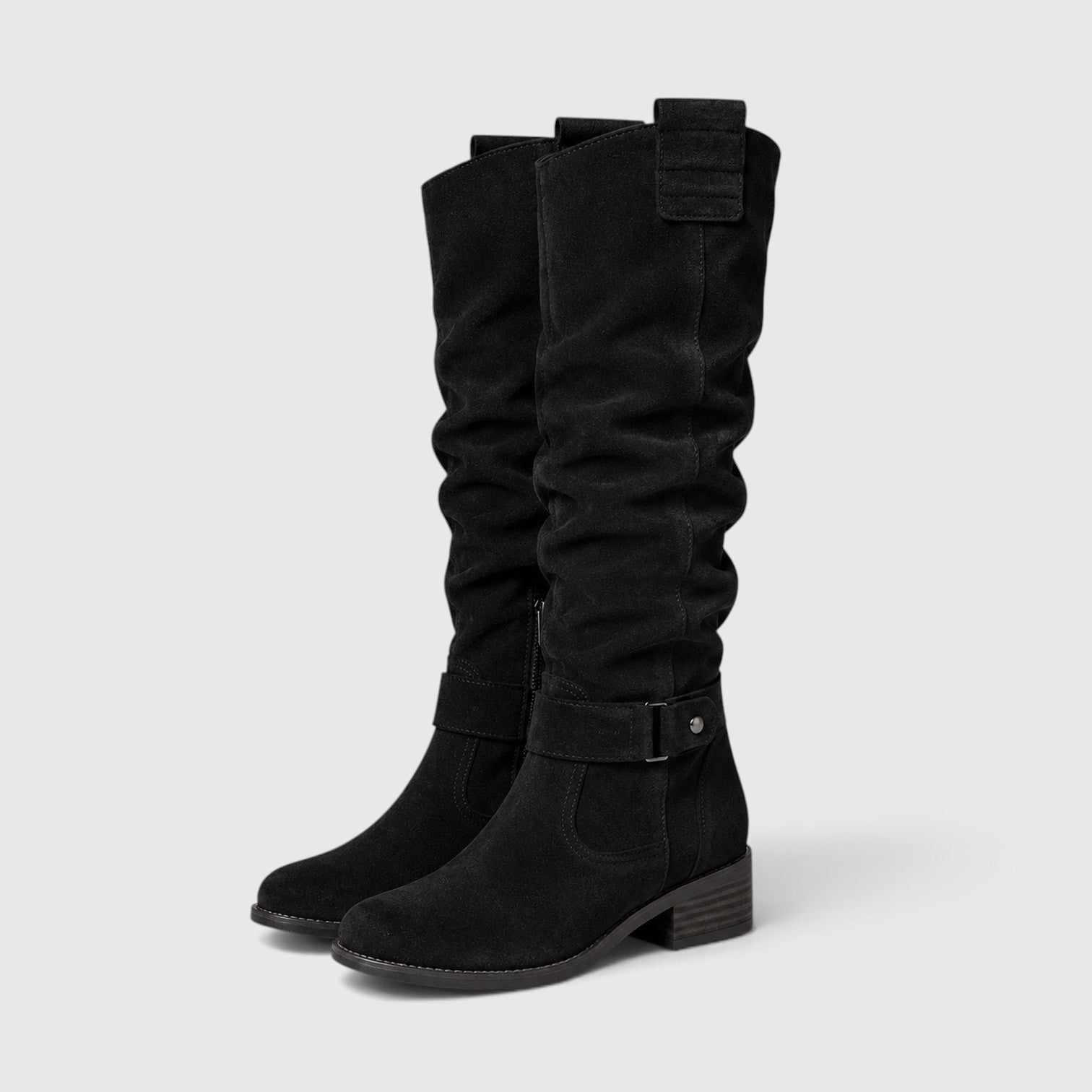 Monvaline | Women's Comfortable Suede Knee High Boots with Side Zipper