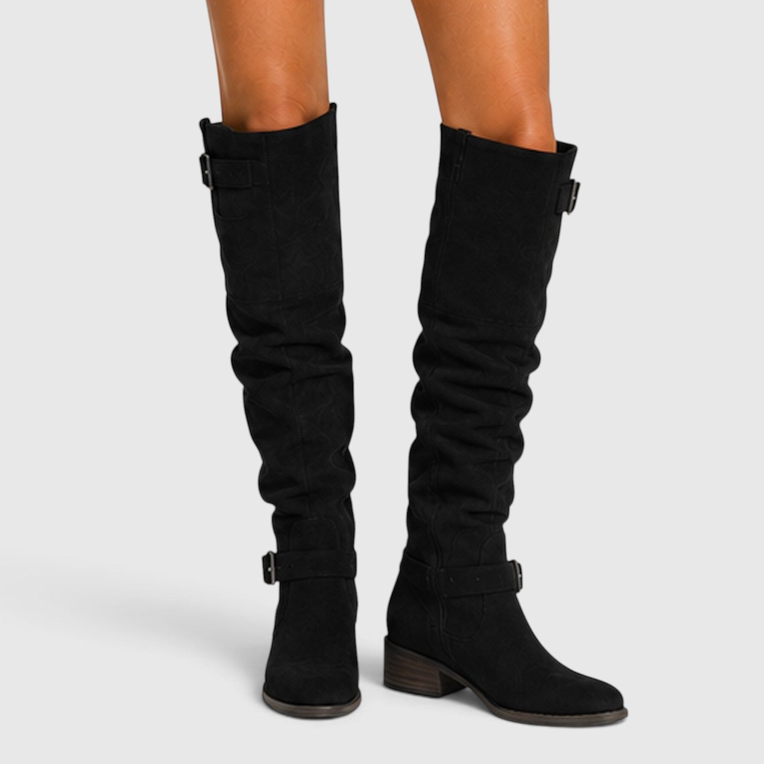 Monvaline | Women's Comfortable Suede Knee High Boots with Side Zipper