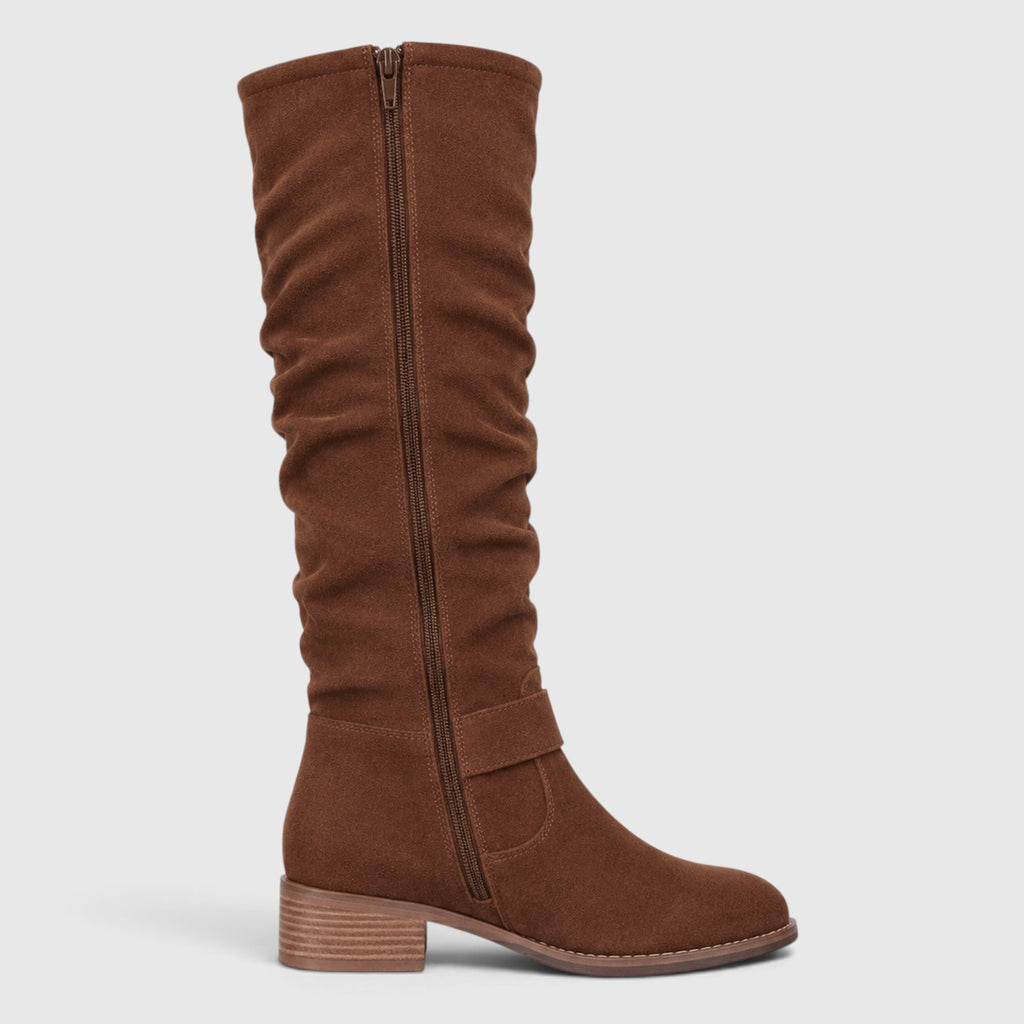 Monvaline | Women's Comfortable Suede Knee High Boots with Side Zipper