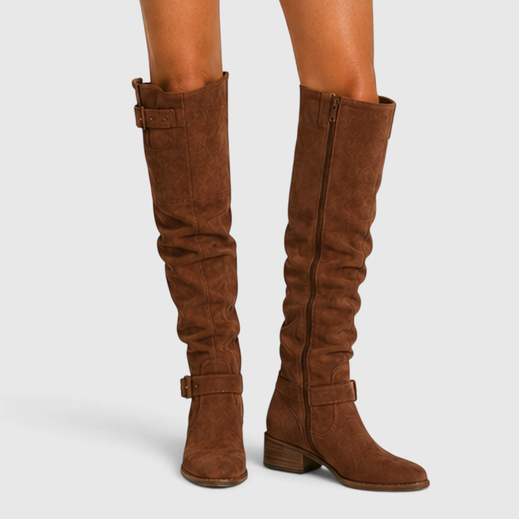 Monvaline | Women's Comfortable Suede Knee High Boots with Side Zipper