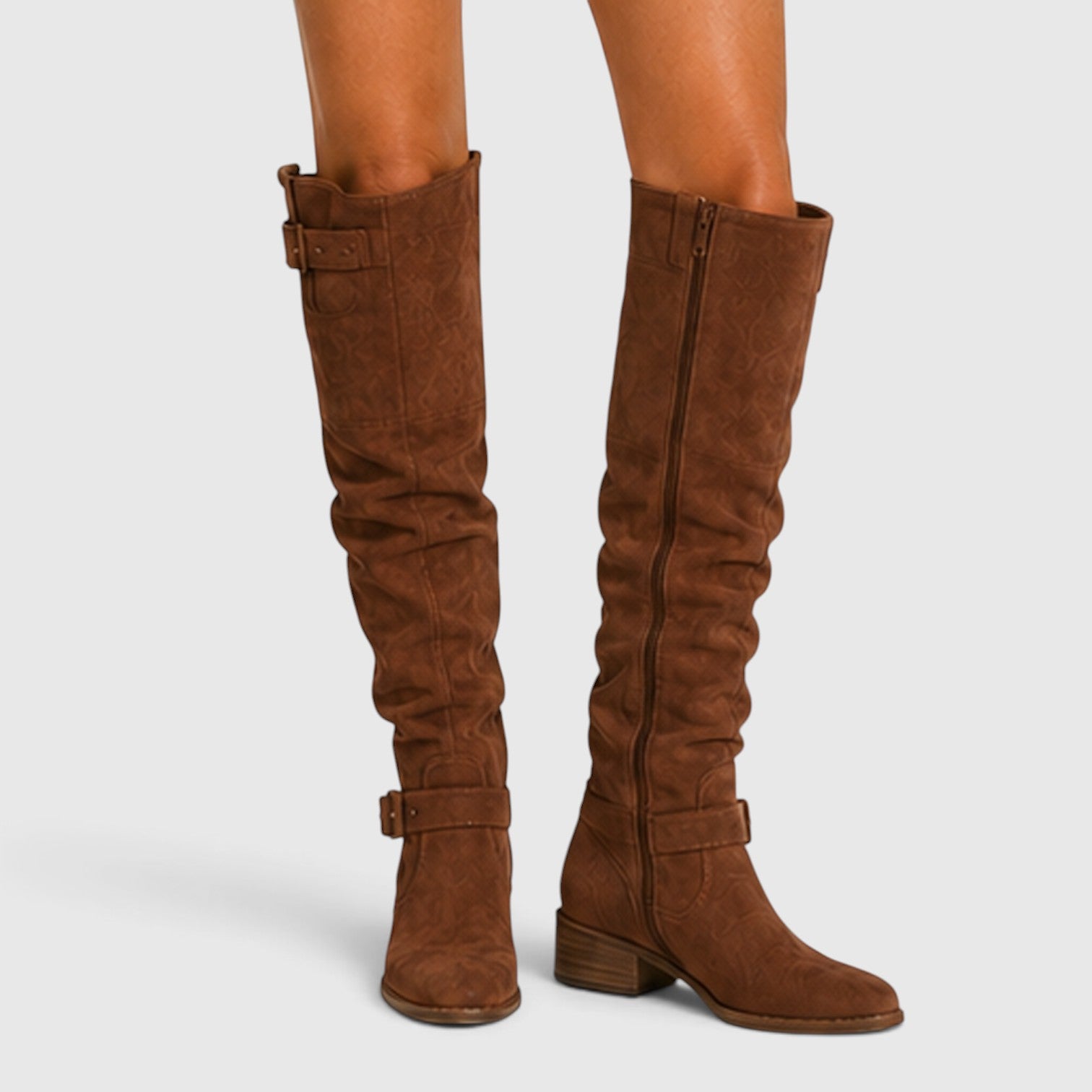 Monvaline | Women's Comfortable Suede Knee High Boots with Side Zipper