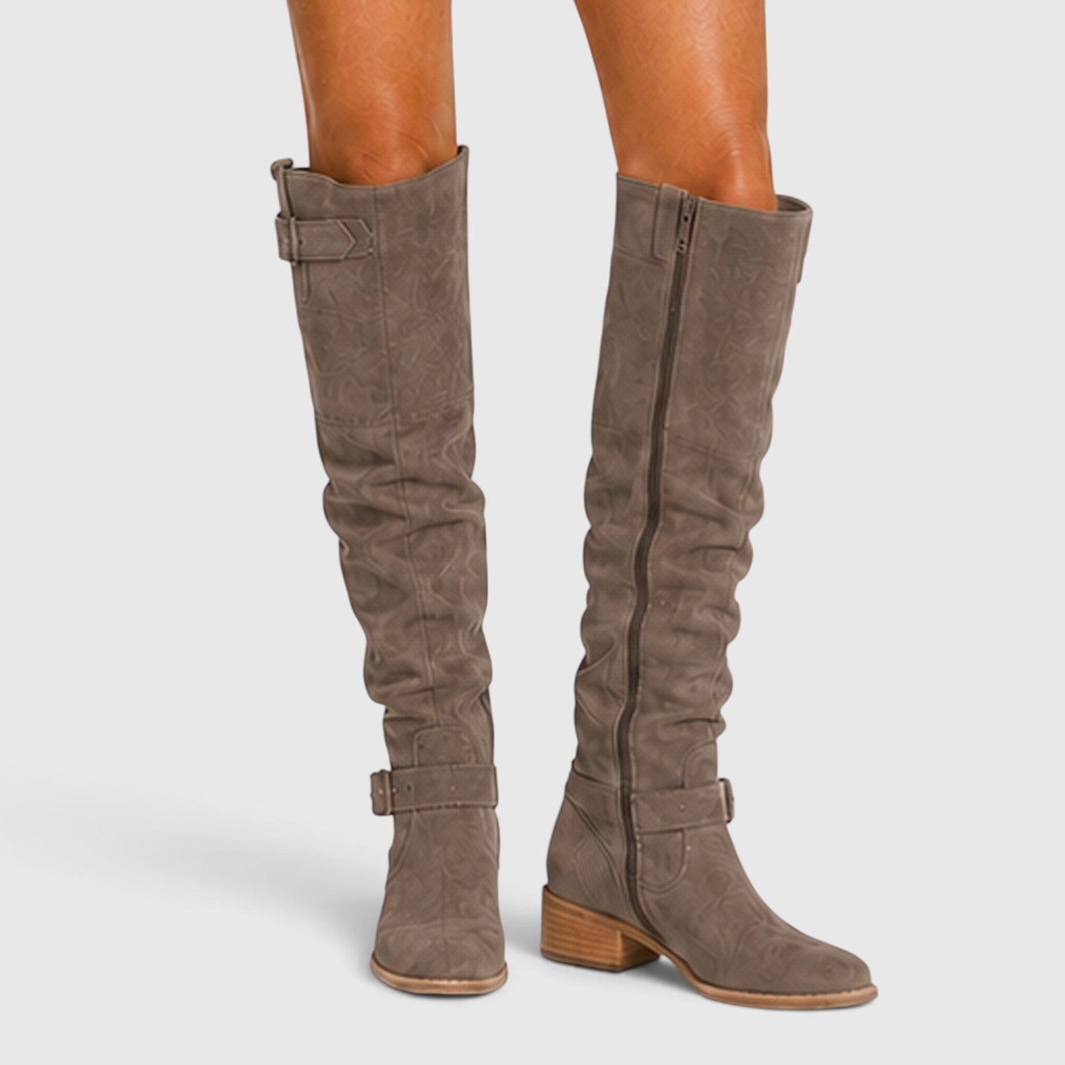 Monvaline | Women's Comfortable Suede Knee High Boots with Side Zipper