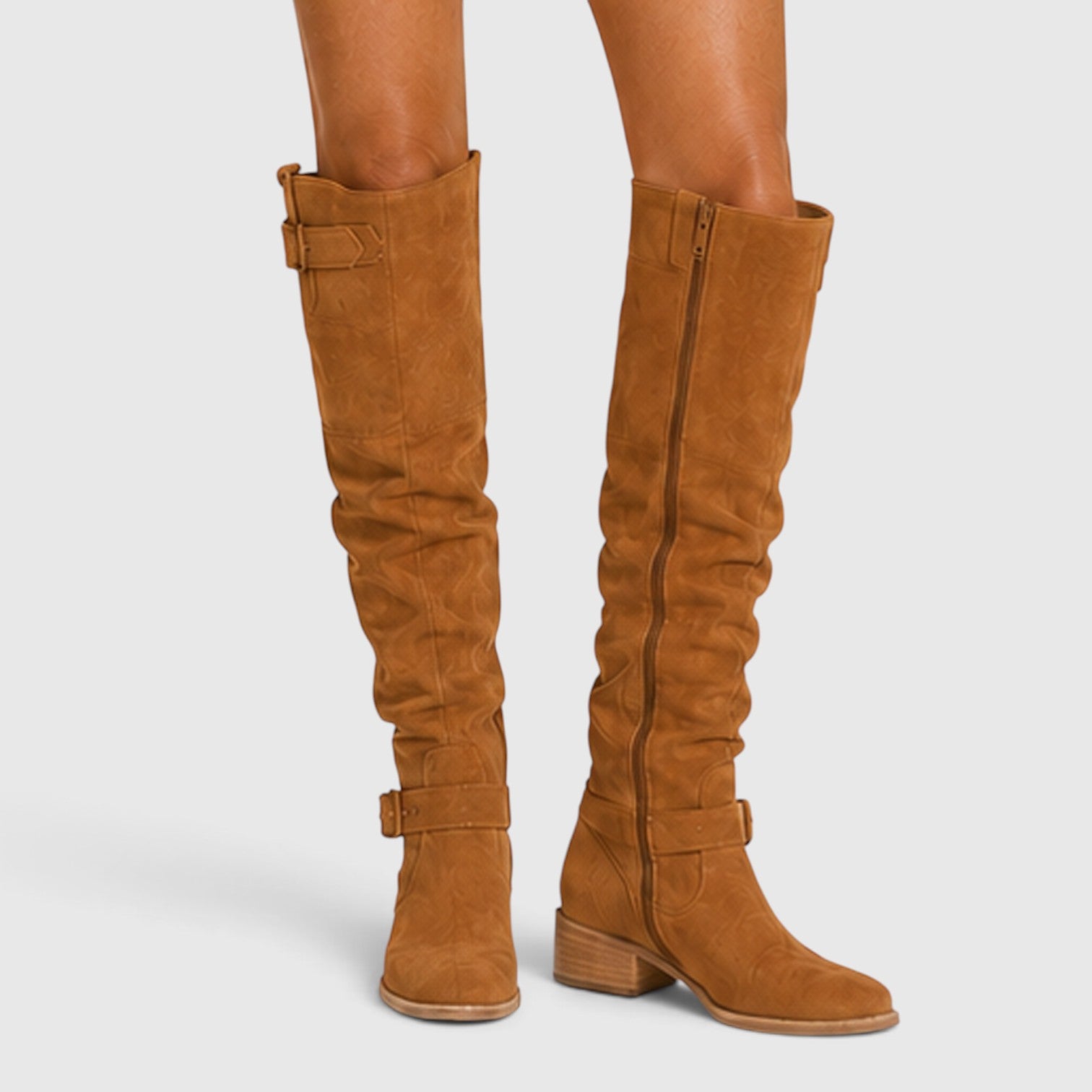 Monvaline | Women's Comfortable Suede Knee High Boots with Side Zipper