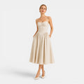 Monvaline | Women's Cotton Midi Dress Breathable Comfort High Waist Fit