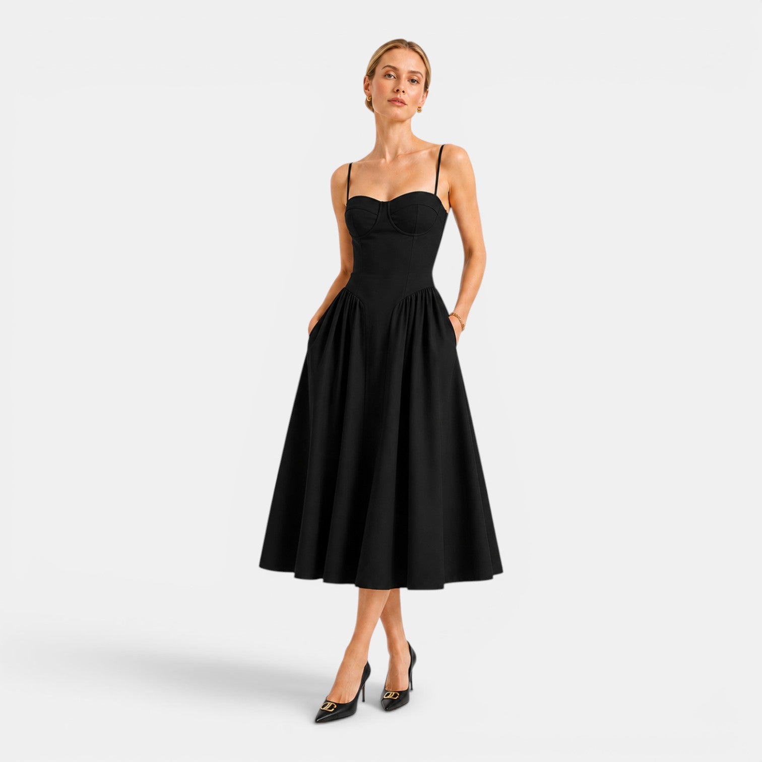 Monvaline | Women's Cotton Midi Dress Breathable Comfort High Waist Fit