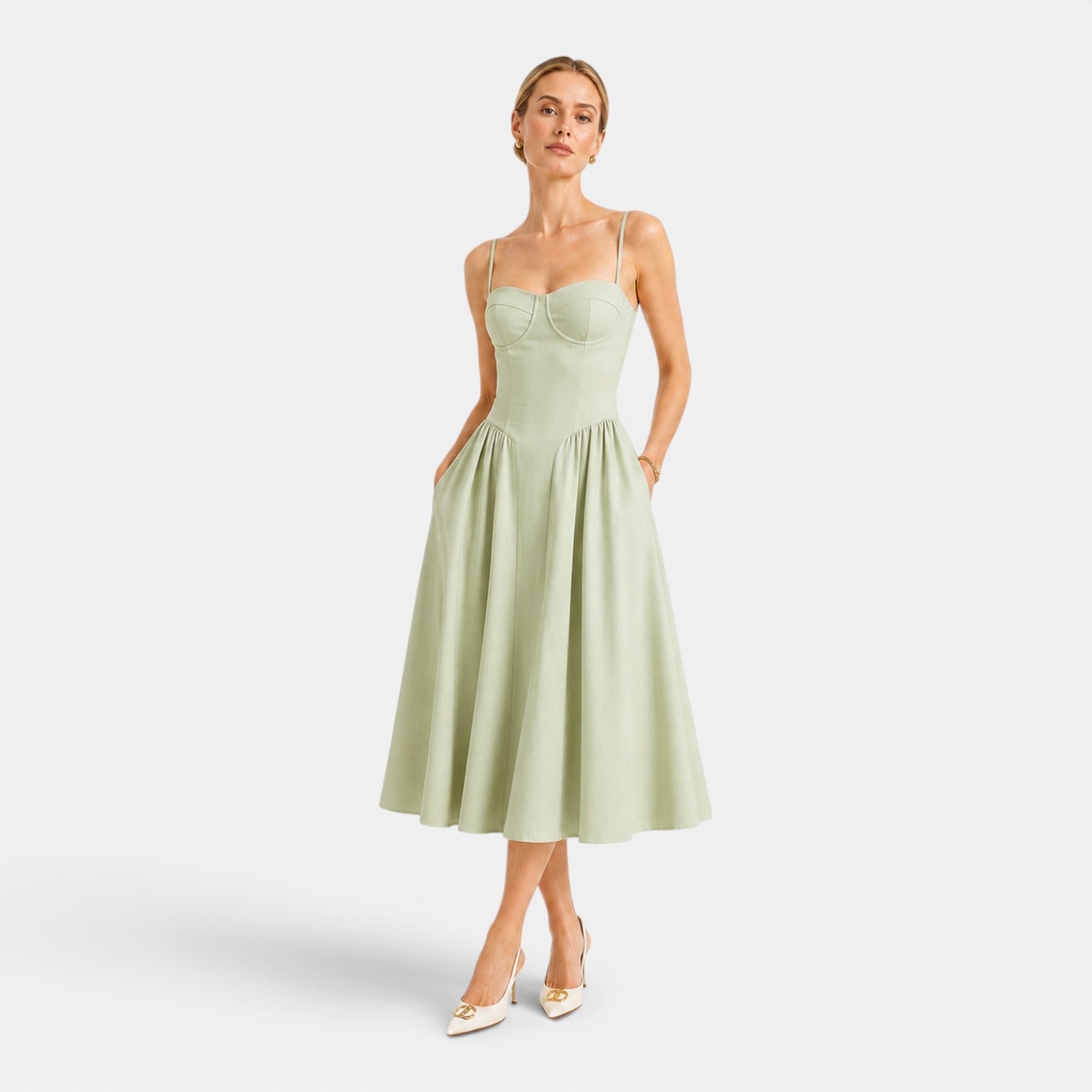 Monvaline | Women's Cotton Midi Dress Breathable Comfort High Waist Fit