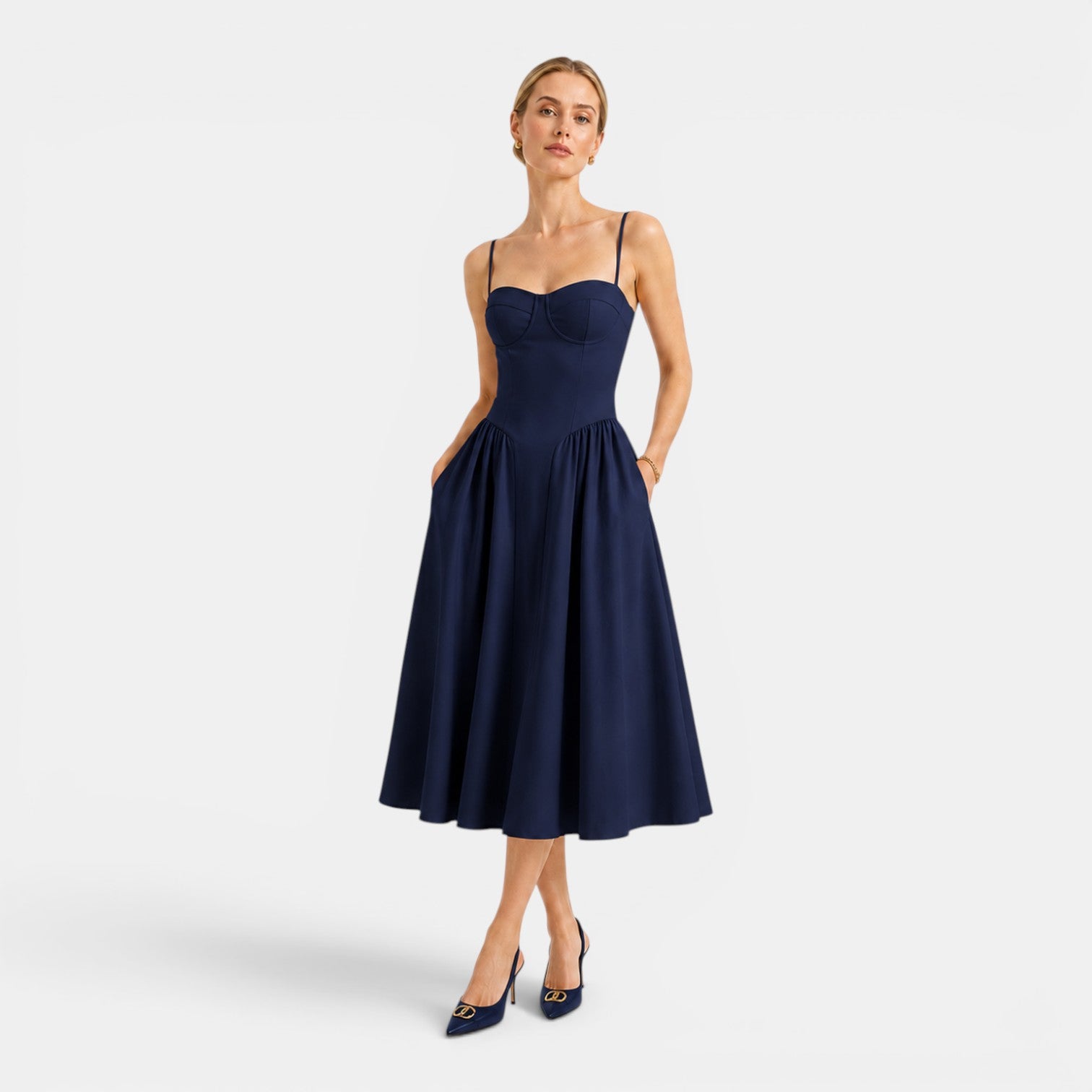 Monvaline | Women's Cotton Midi Dress Breathable Comfort High Waist Fit