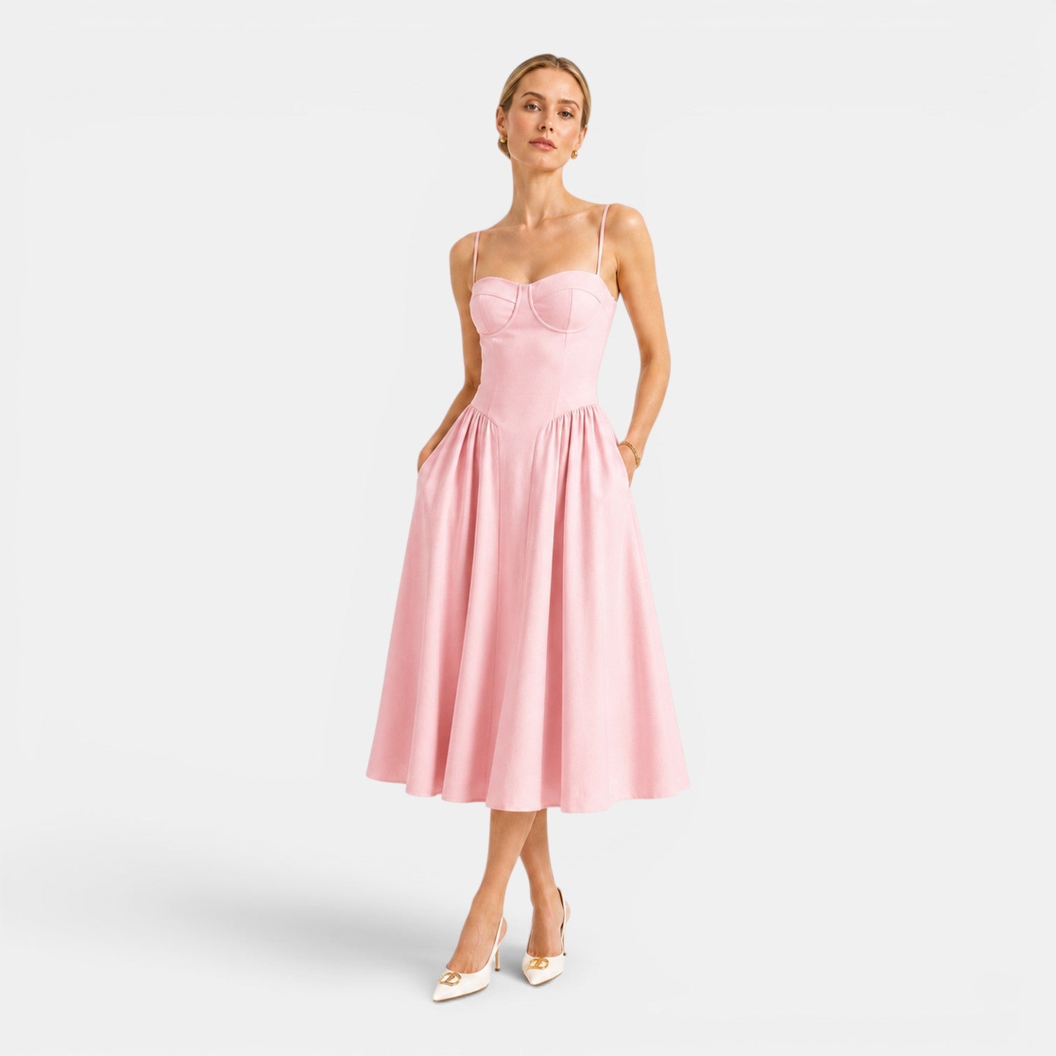 Monvaline | Women's Cotton Midi Dress Breathable Comfort High Waist Fit