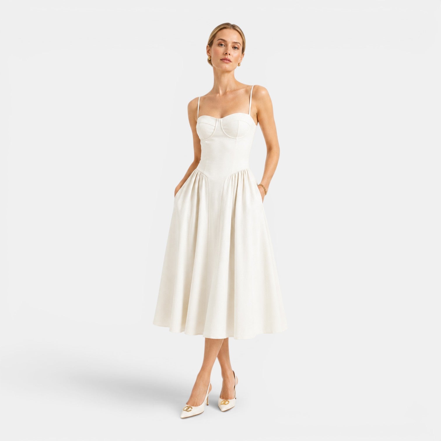 Monvaline | Women's Cotton Midi Dress Breathable Comfort High Waist Fit