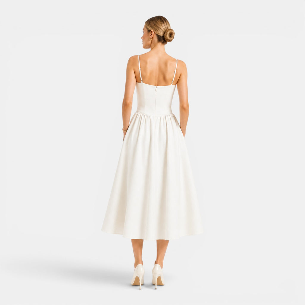 Monvaline | Women's Cotton Midi Dress Breathable Comfort High Waist Fit
