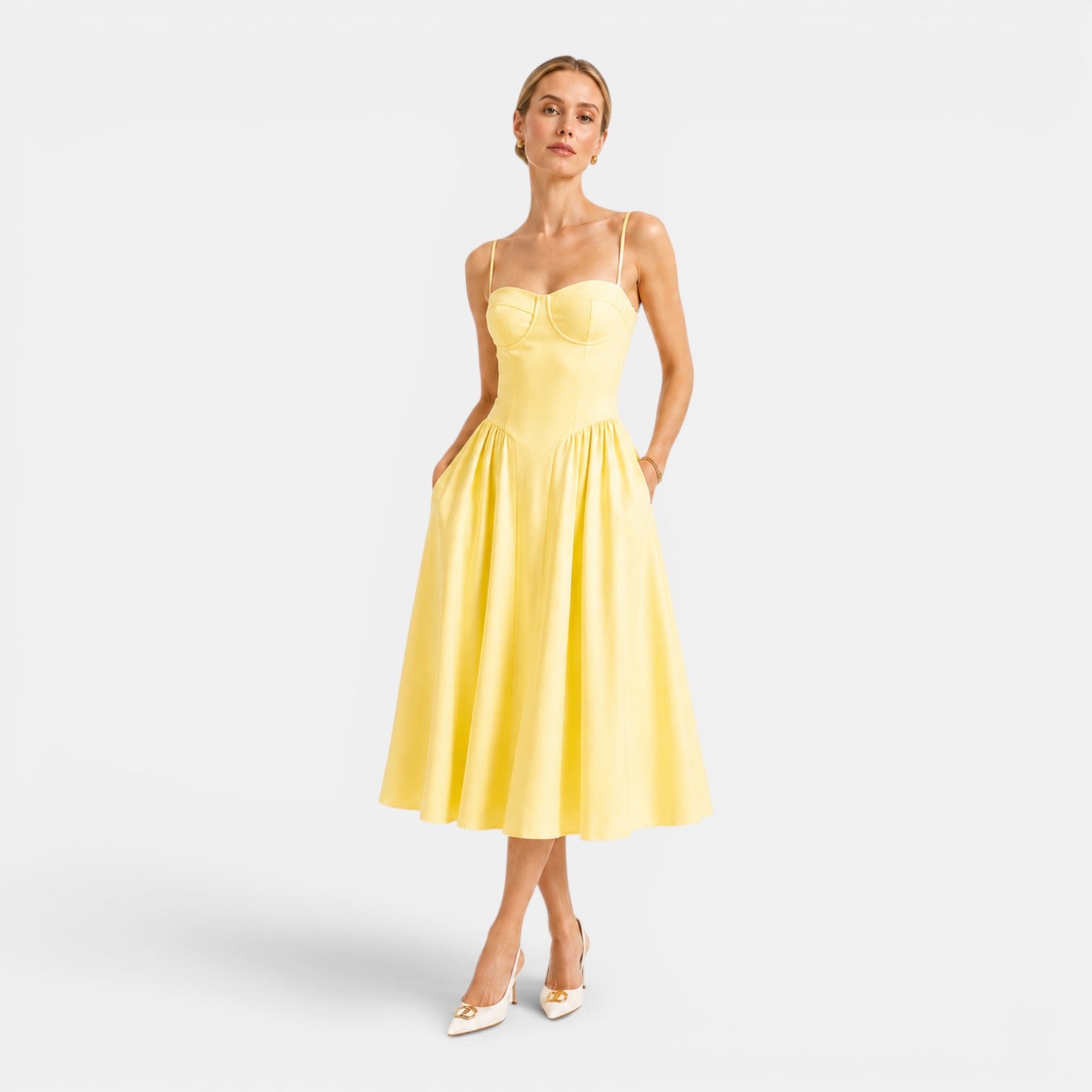 Monvaline | Women's Cotton Midi Dress Breathable Comfort High Waist Fit