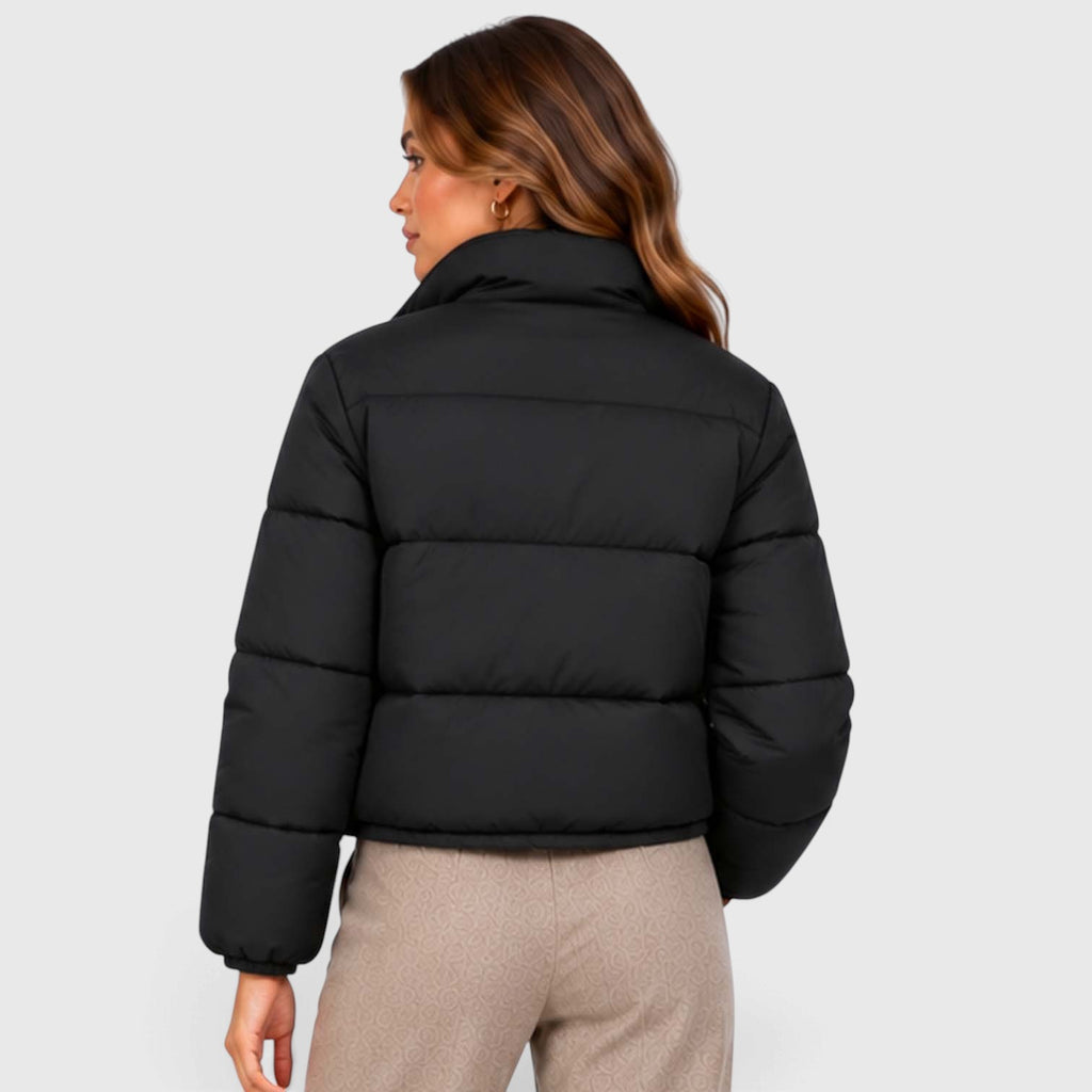 Monvaline | Women's Cropped Quilted Puffer Jacket High Collar