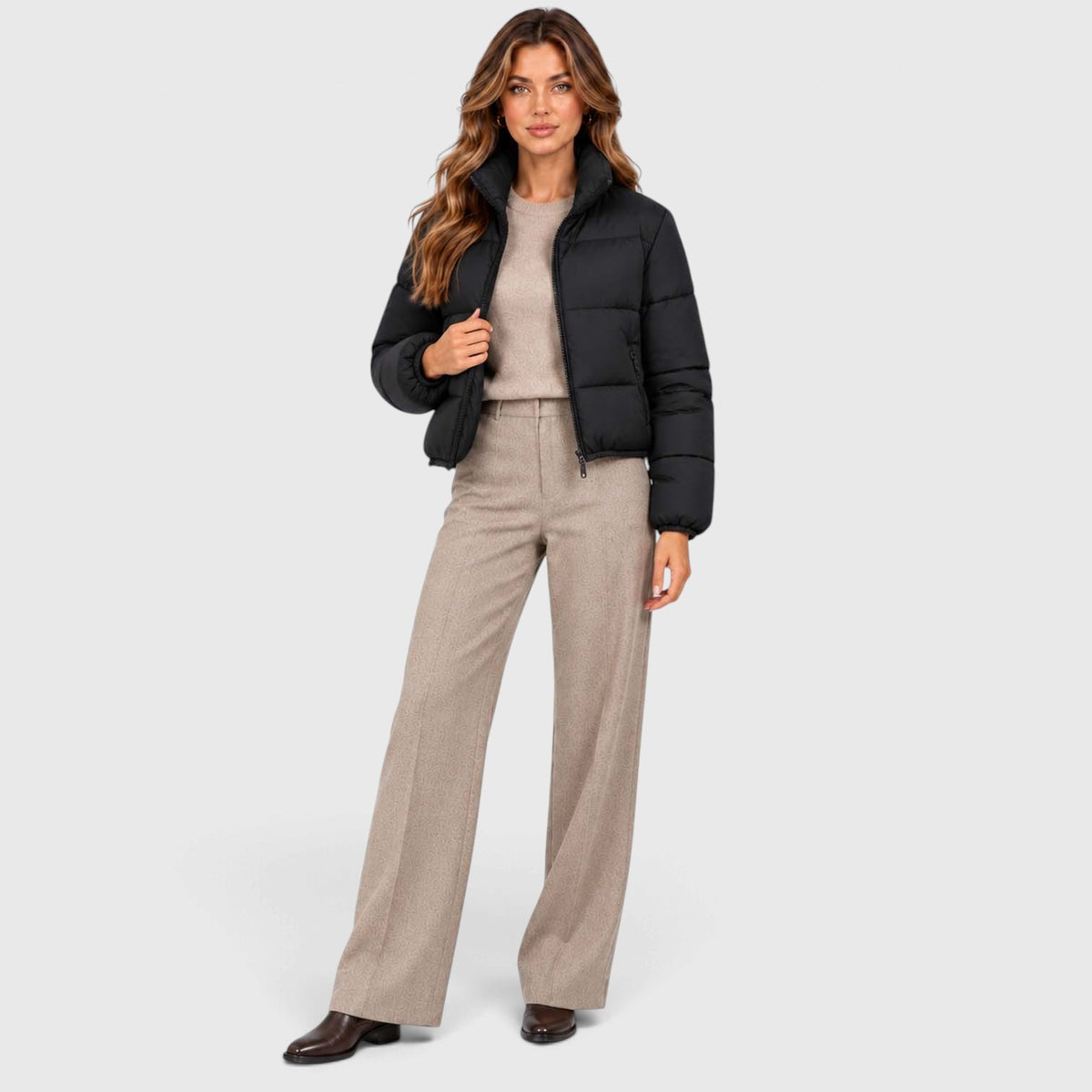 Monvaline | Women's Cropped Quilted Puffer Jacket High Collar