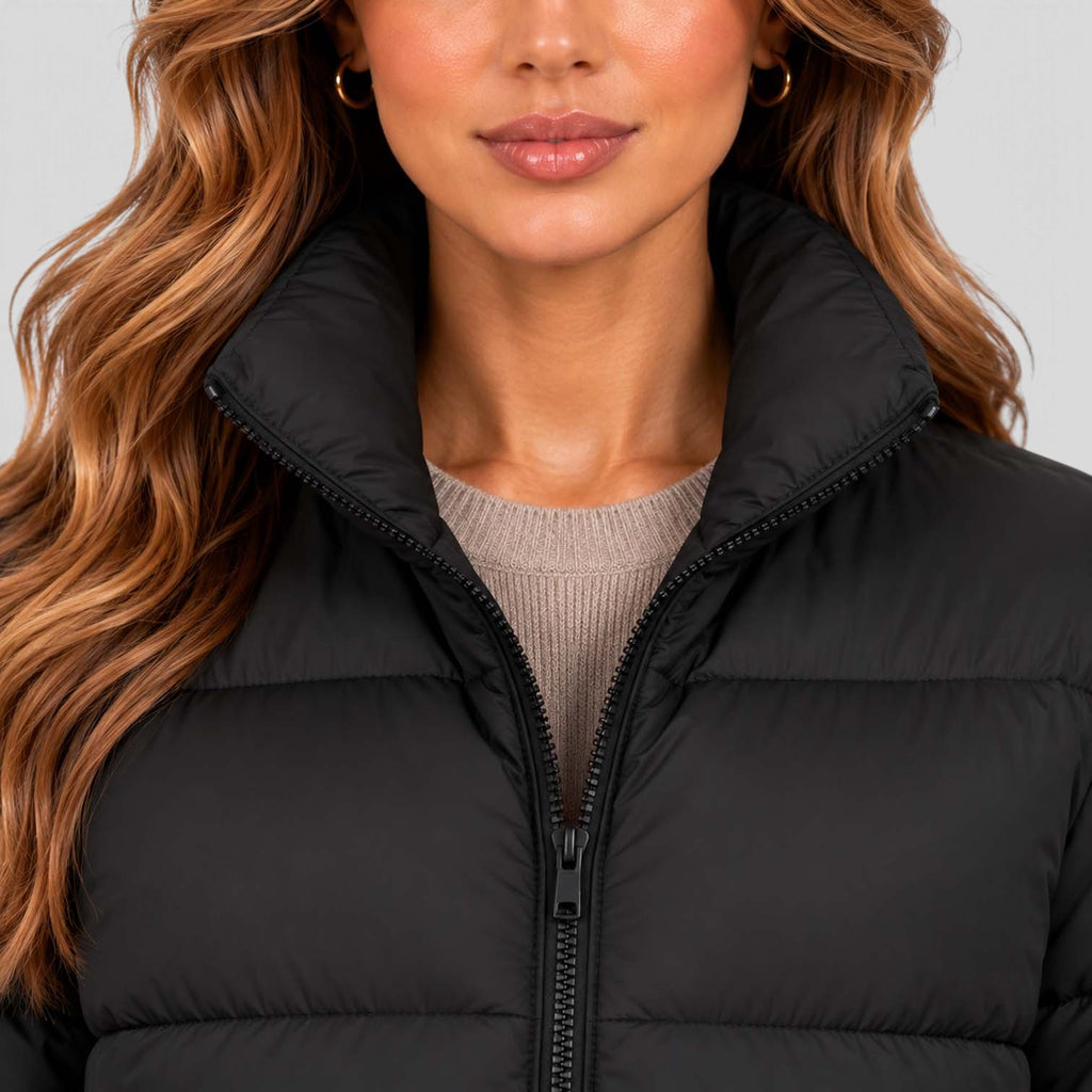 Monvaline | Women's Cropped Quilted Puffer Jacket High Collar