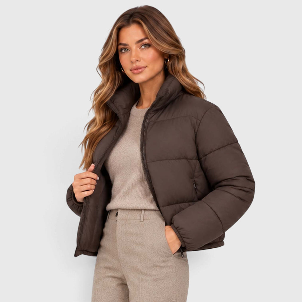 Monvaline | Women's Cropped Quilted Puffer Jacket High Collar