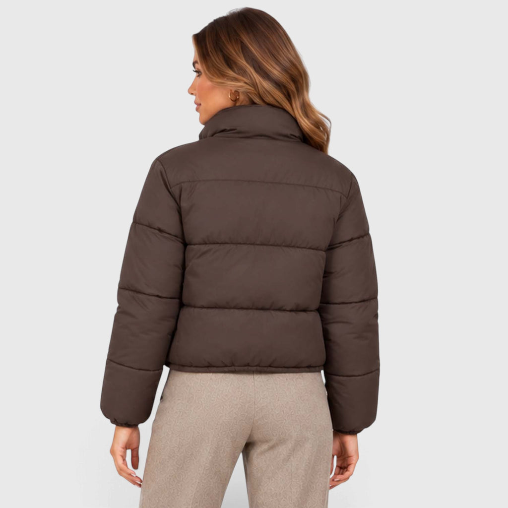 Monvaline | Women's Cropped Quilted Puffer Jacket High Collar
