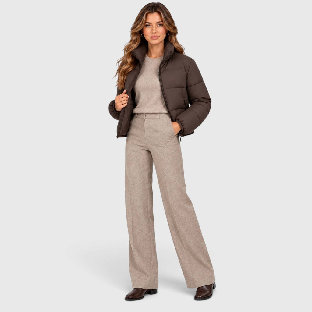 Monvaline | Women's Cropped Quilted Puffer Jacket High Collar