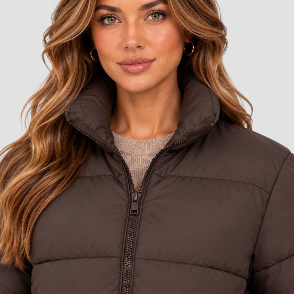 Monvaline | Women's Cropped Quilted Puffer Jacket High Collar