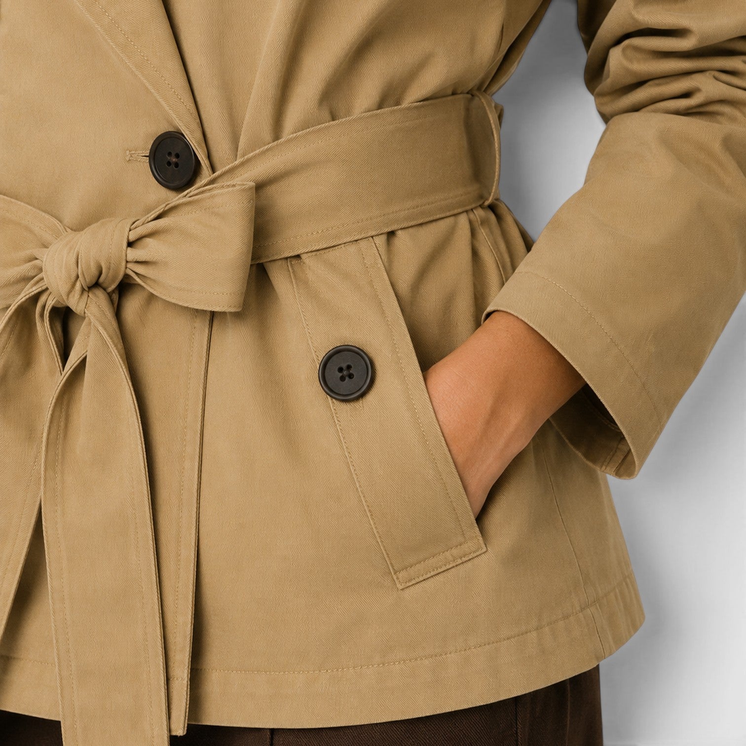 Monvaline | Women's Cropped Trench Coat – Double Breasted Tie Waist