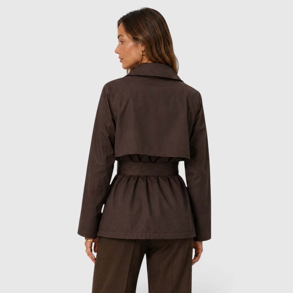 Monvaline | Women's Cropped Trench Coat – Double Breasted Tie Waist