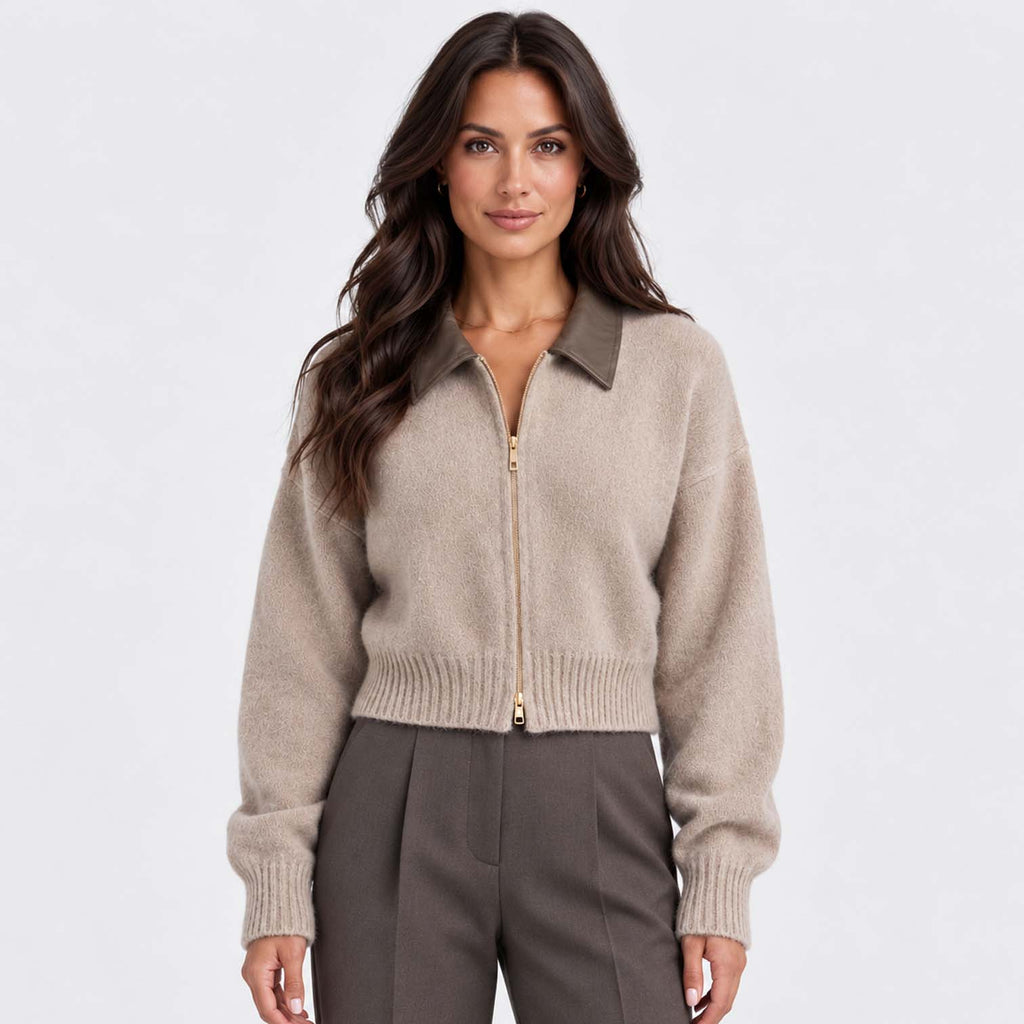 Monvaline | Women's Cropped Zip Up Cardigan Soft Knit Jumper