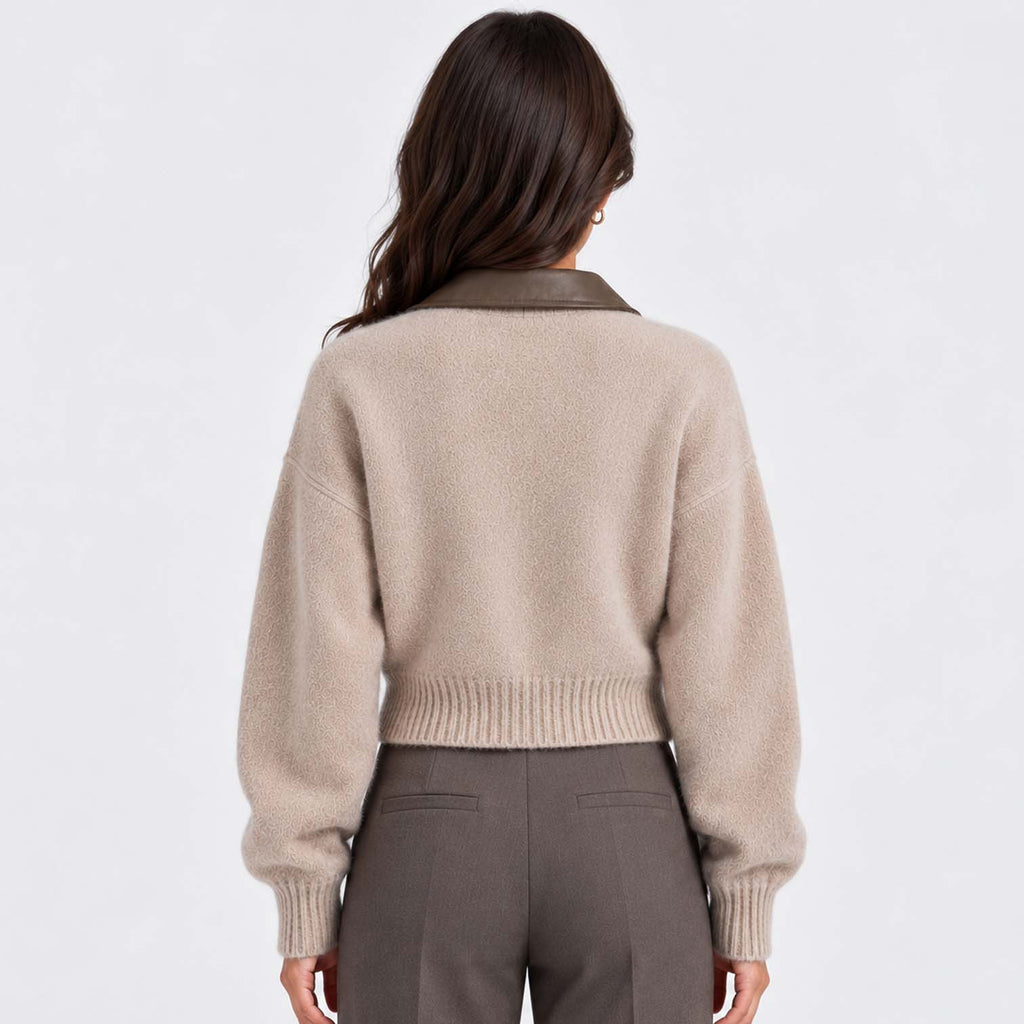 Monvaline | Women's Cropped Zip Up Cardigan Soft Knit Jumper