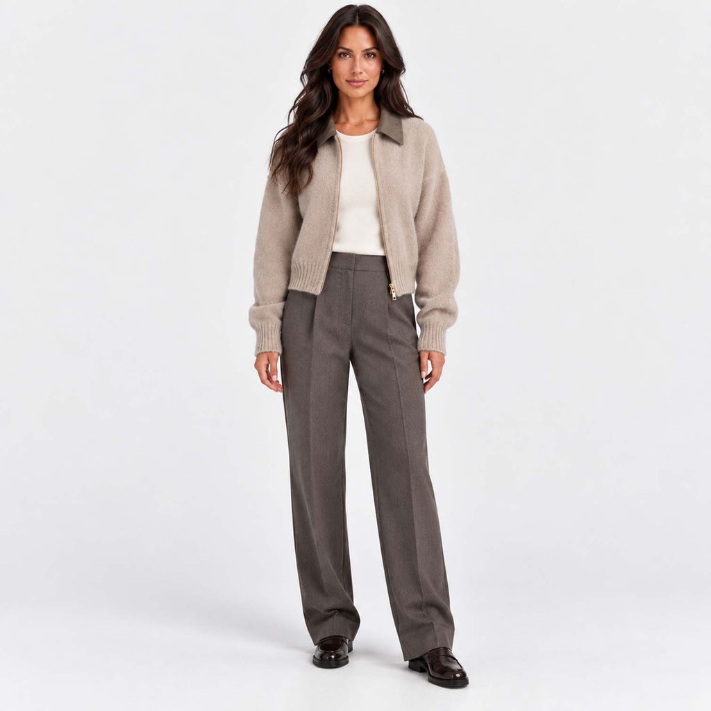 Monvaline | Women's Cropped Zip Up Cardigan Soft Knit Jumper