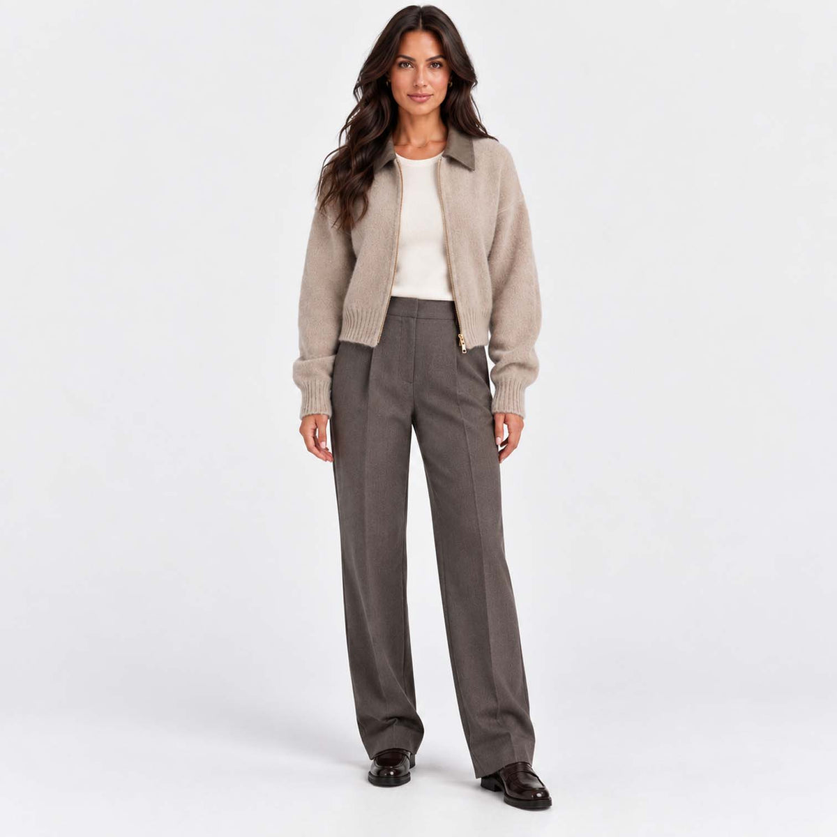 Monvaline | Women's Cropped Zip Up Cardigan Soft Knit Jumper