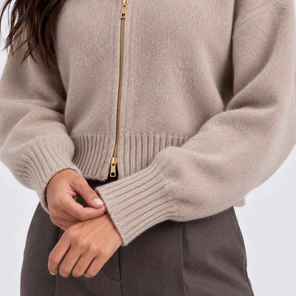Monvaline | Women's Cropped Zip Up Cardigan Soft Knit Jumper
