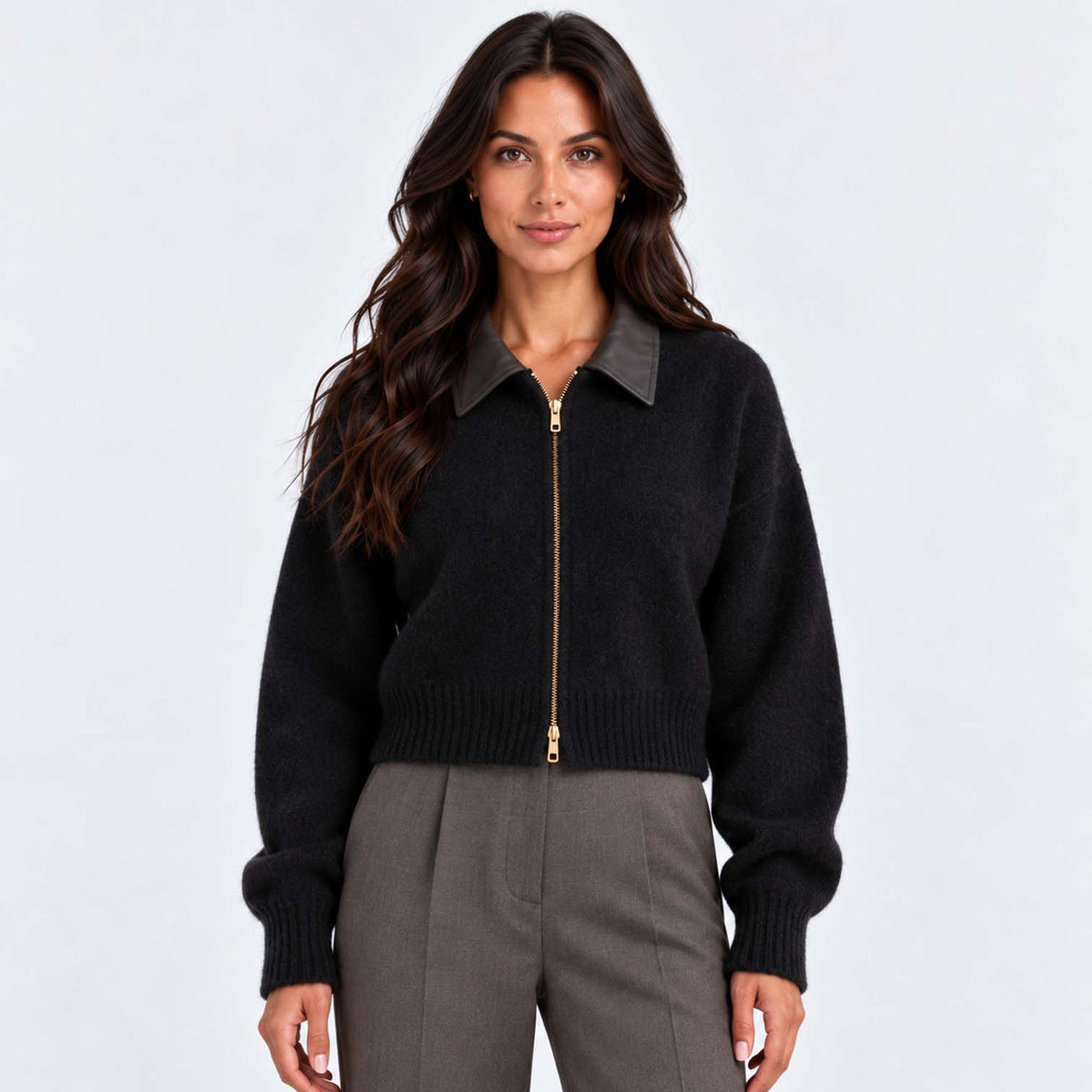 Monvaline | Women's Cropped Zip Up Cardigan Soft Knit Jumper