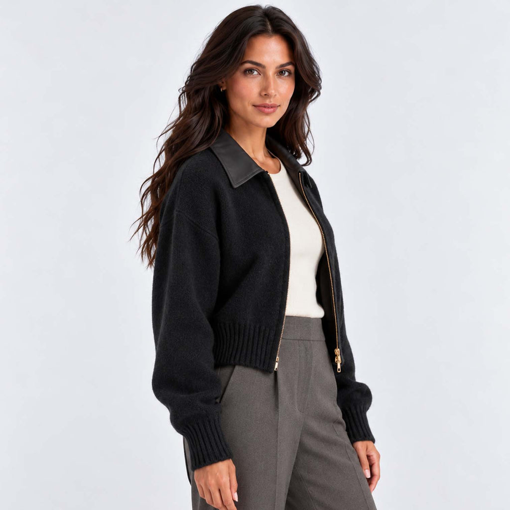 Monvaline | Women's Cropped Zip Up Cardigan Soft Knit Jumper