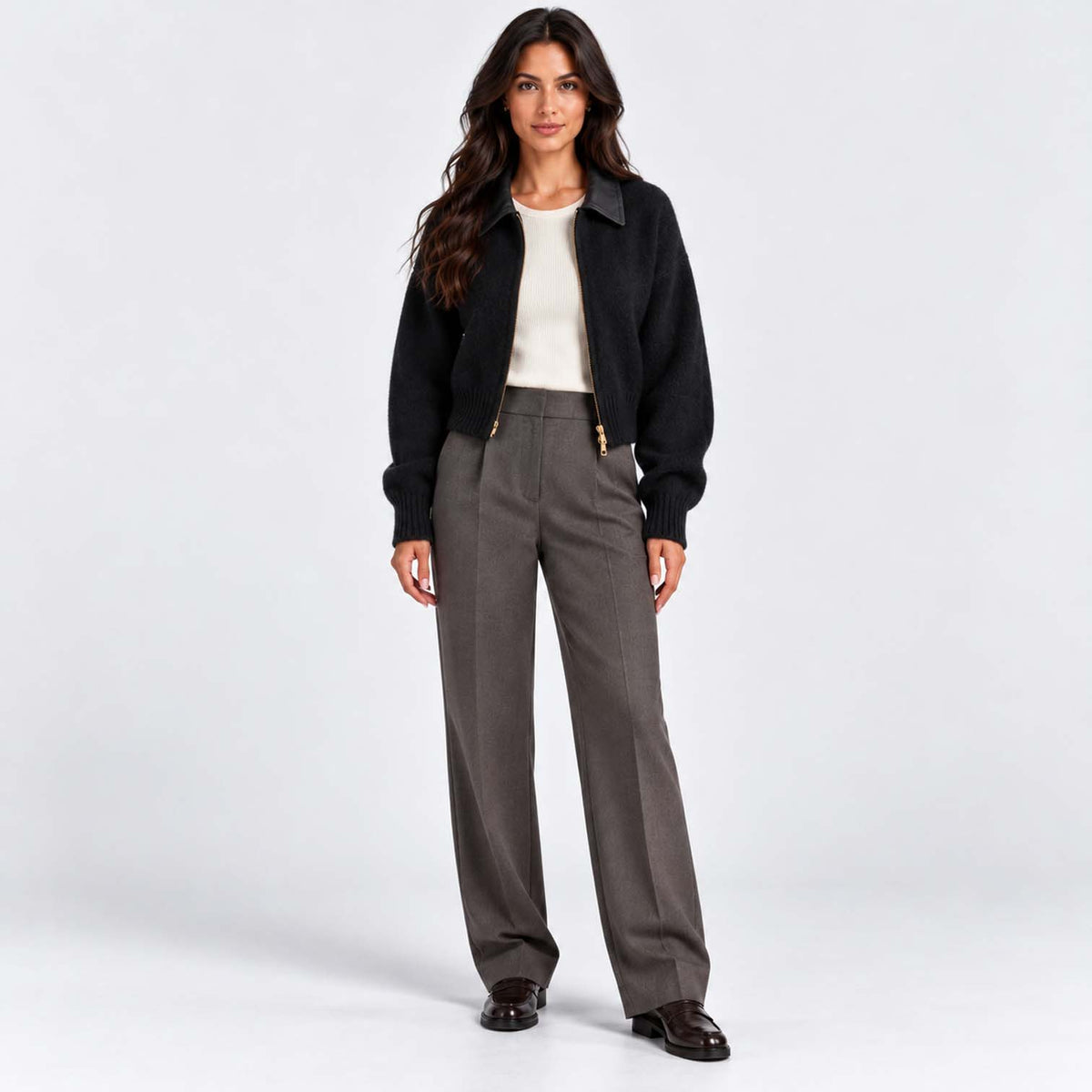 Monvaline | Women's Cropped Zip Up Cardigan Soft Knit Jumper