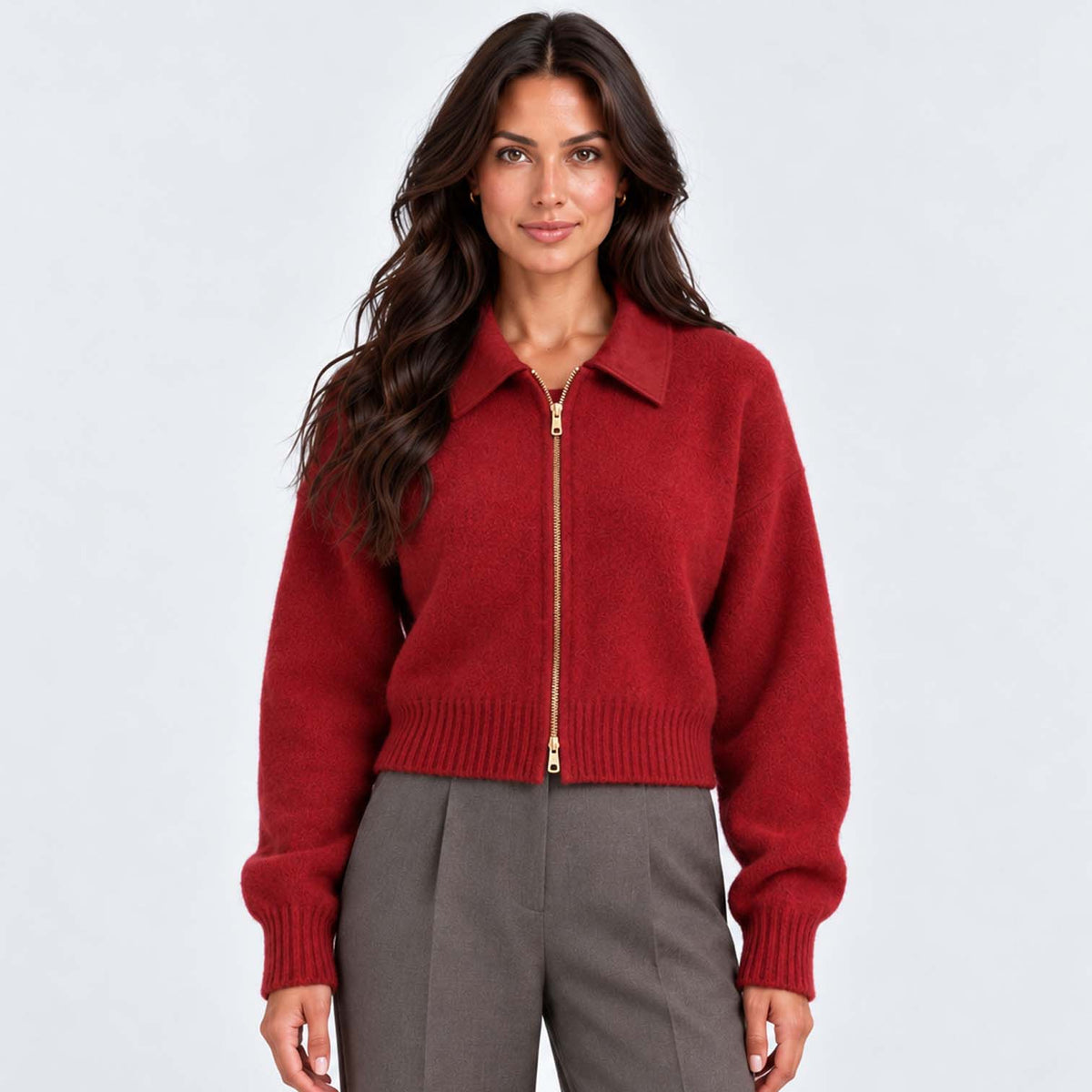 Monvaline | Women's Cropped Zip Up Cardigan Soft Knit Jumper