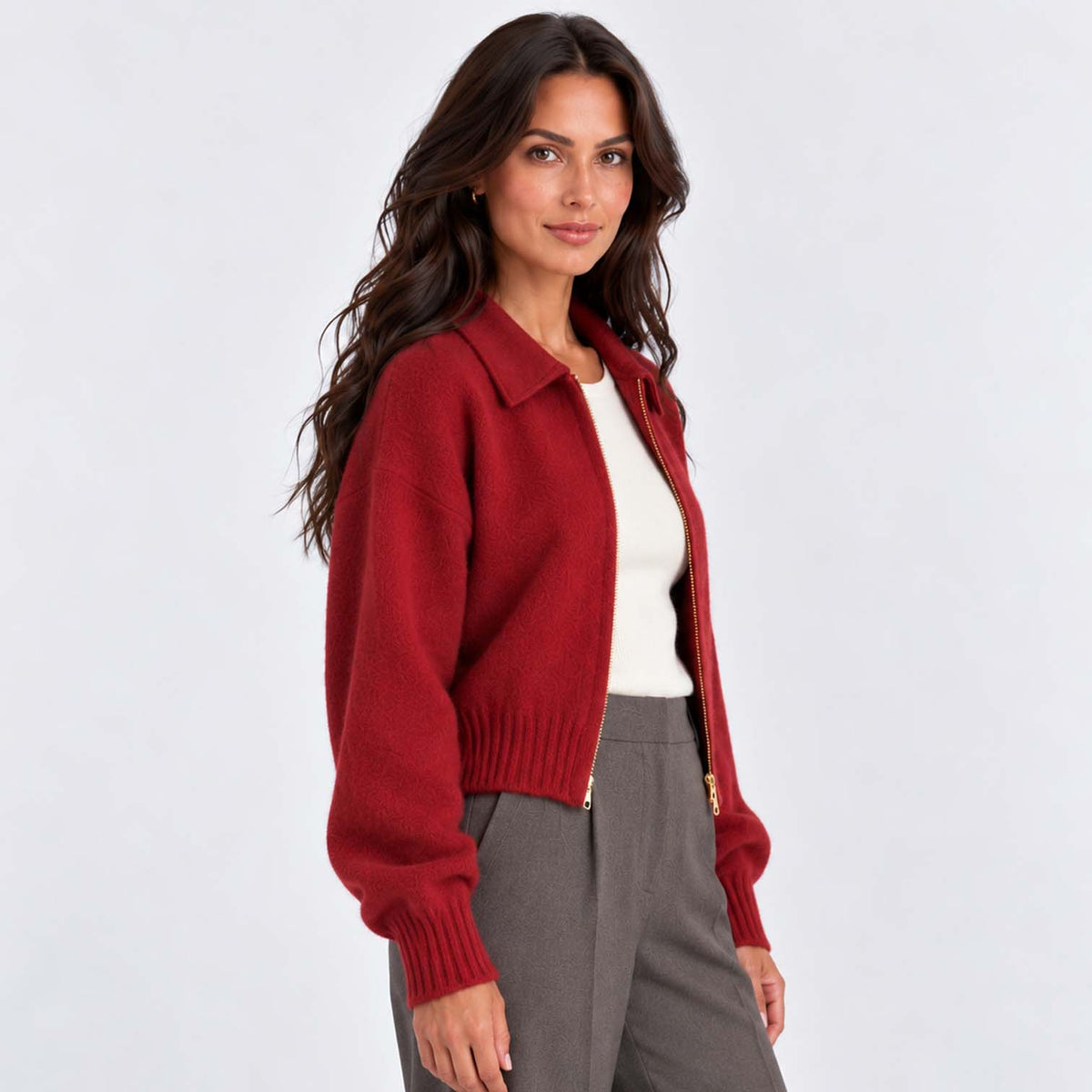 Monvaline | Women's Cropped Zip Up Cardigan Soft Knit Jumper