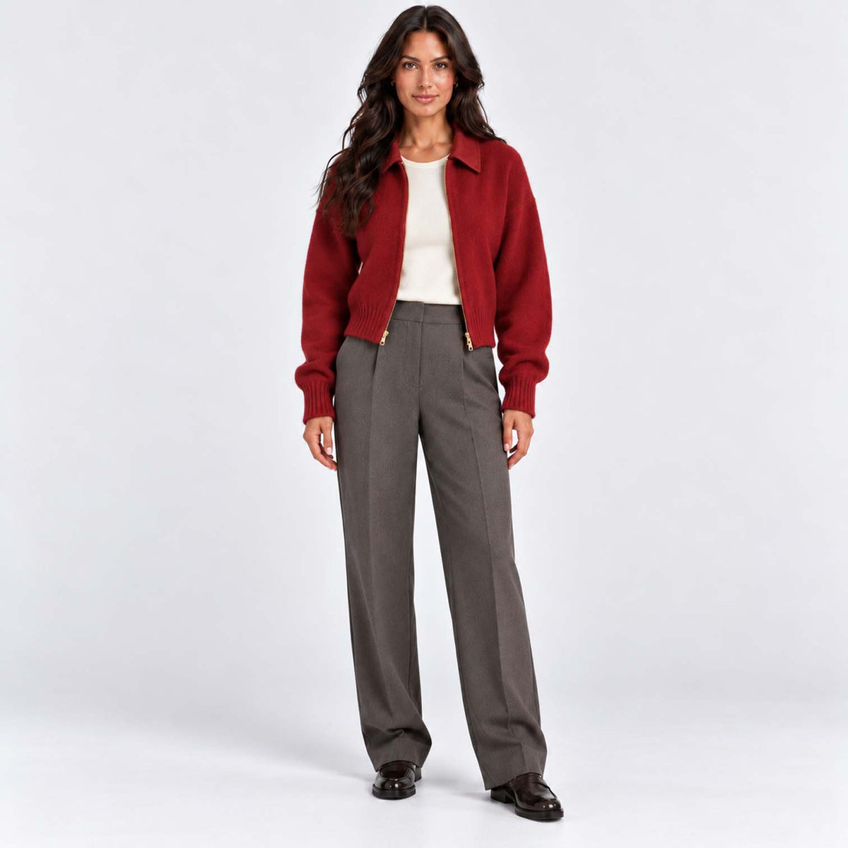 Monvaline | Women's Cropped Zip Up Cardigan Soft Knit Jumper