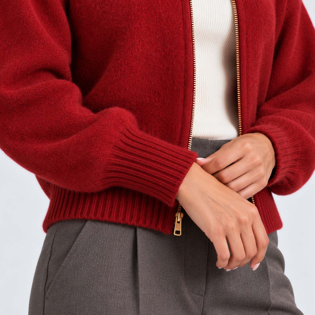 Monvaline | Women's Cropped Zip Up Cardigan Soft Knit Jumper