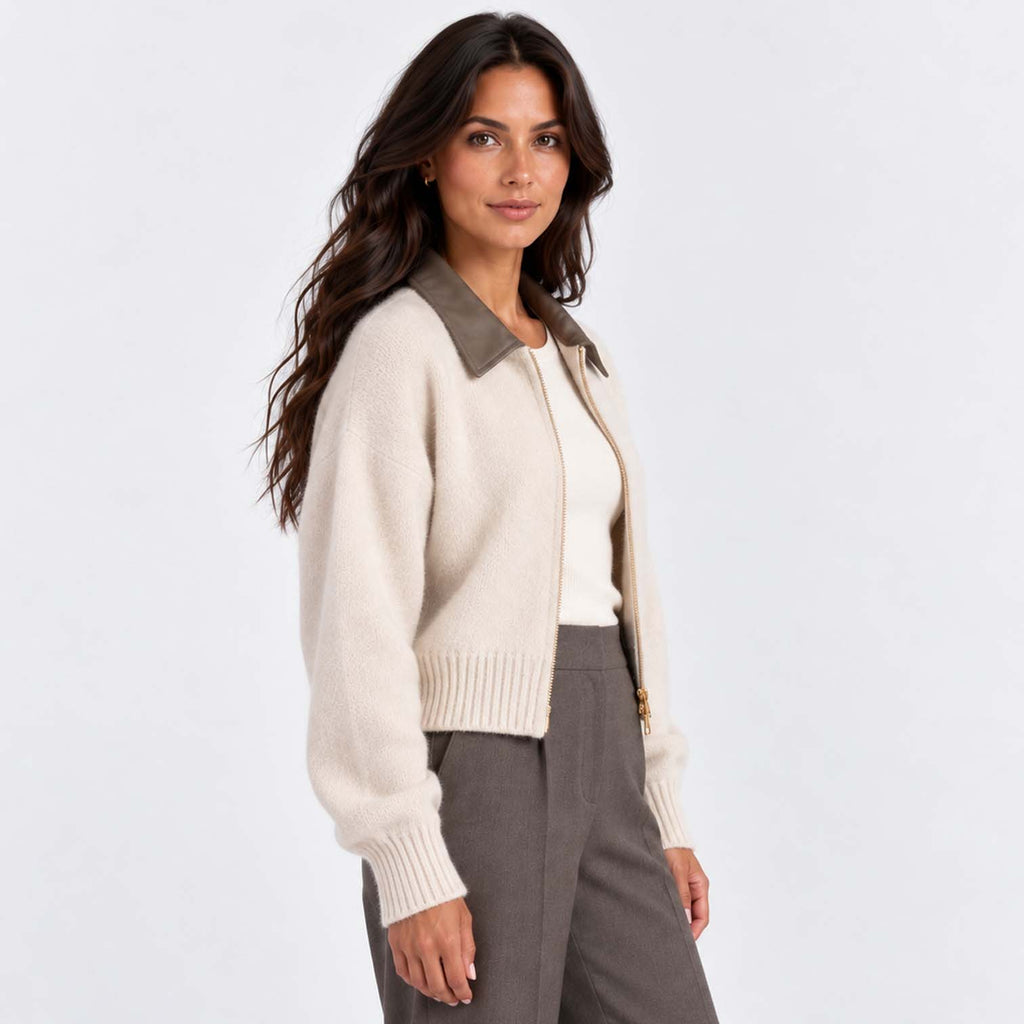 Monvaline | Women's Cropped Zip Up Cardigan Soft Knit Jumper