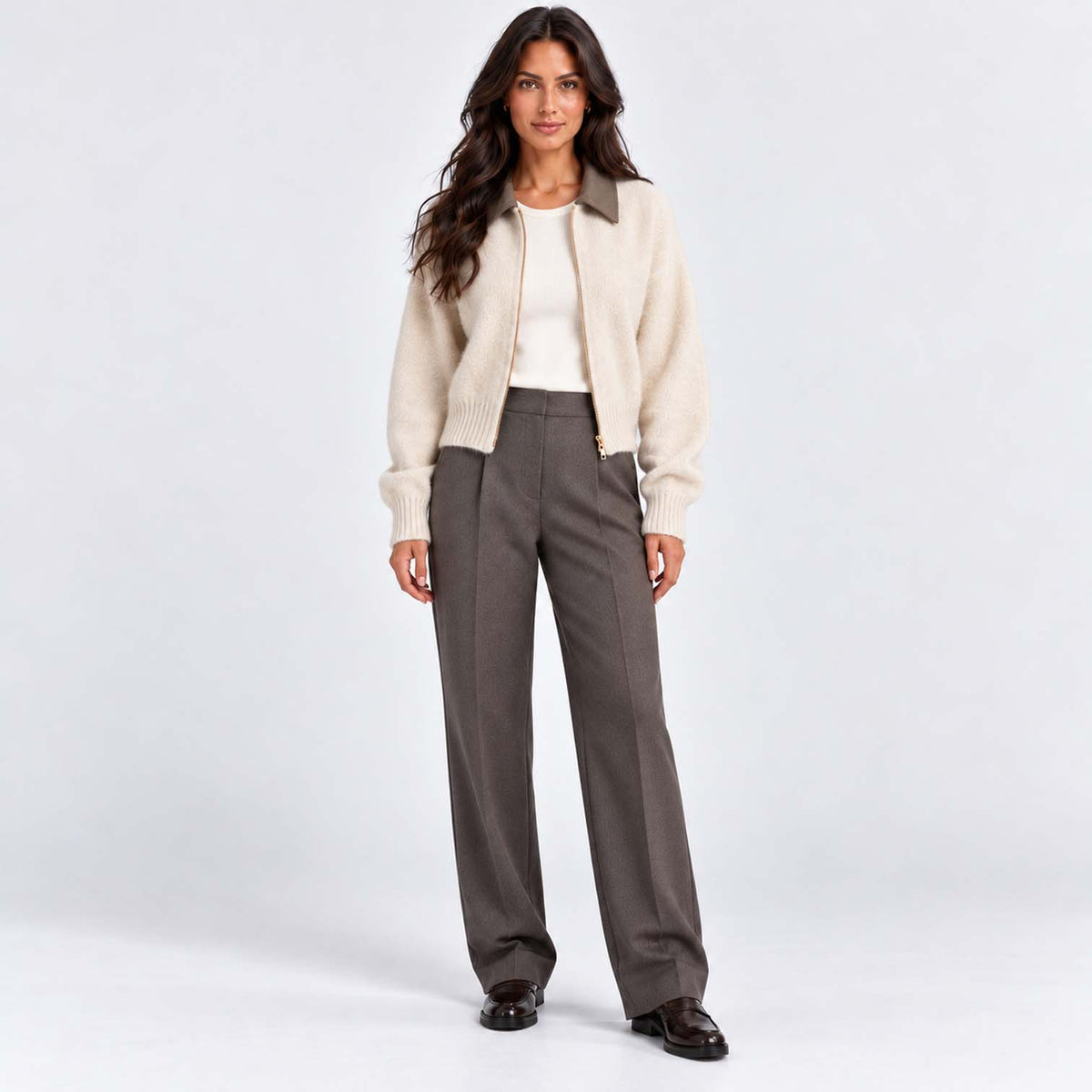 Monvaline | Women's Cropped Zip Up Cardigan Soft Knit Jumper