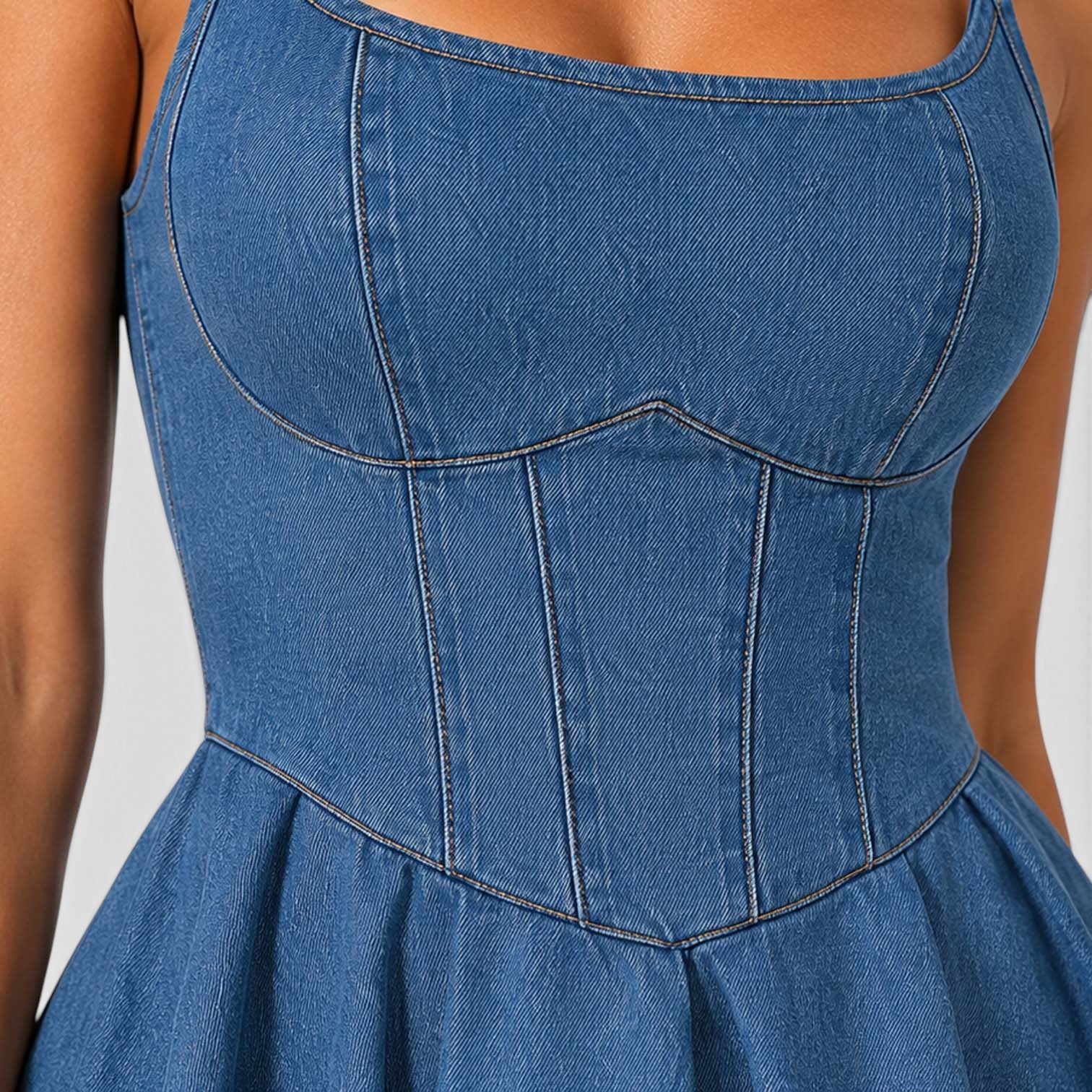 Monvaline | Women's Denim Halter Mini Dress for Summer Casual Wear