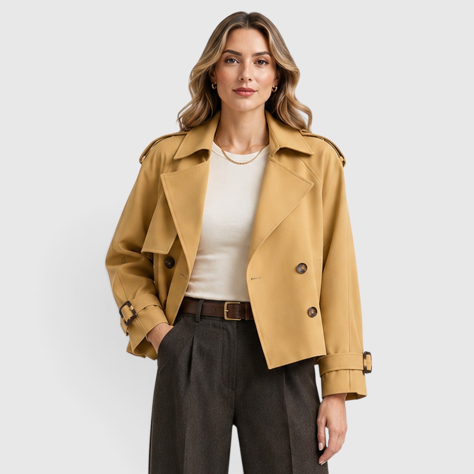 Monvaline | Women's Double Breasted Trench Coat for Smart Casual Outfits