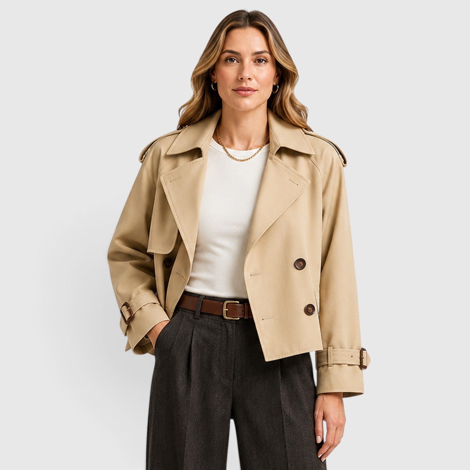 Monvaline | Women's Double Breasted Trench Coat for Smart Casual Outfits