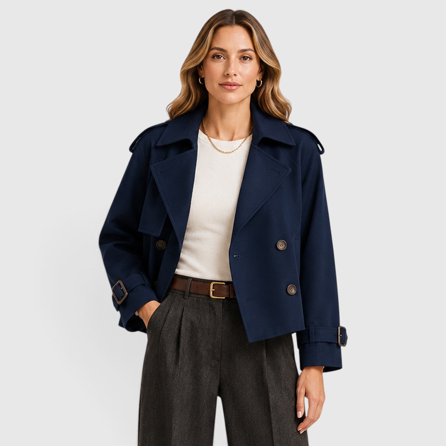 Monvaline | Women's Double Breasted Trench Coat for Smart Casual Outfits