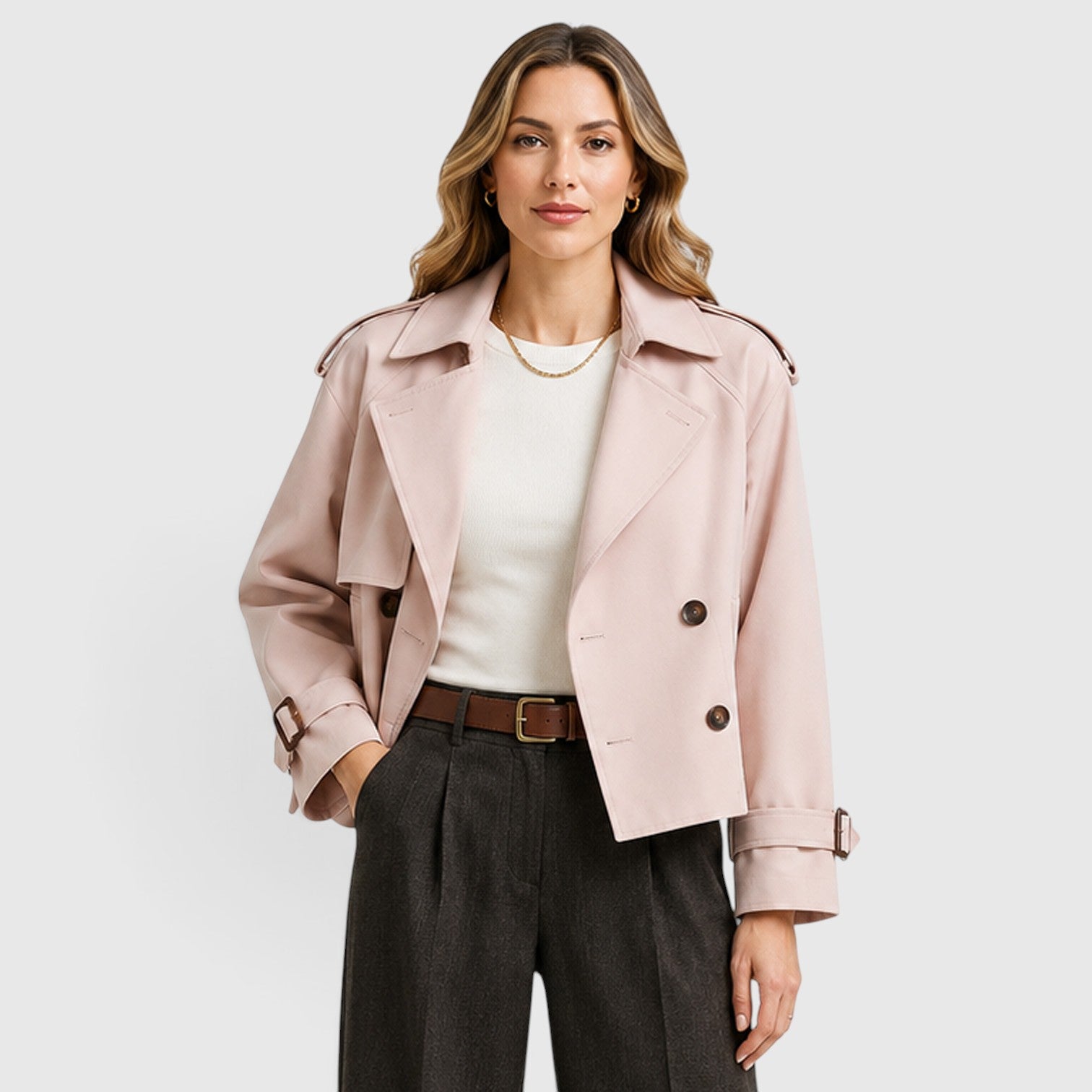 Monvaline | Women's Double Breasted Trench Coat for Smart Casual Outfits