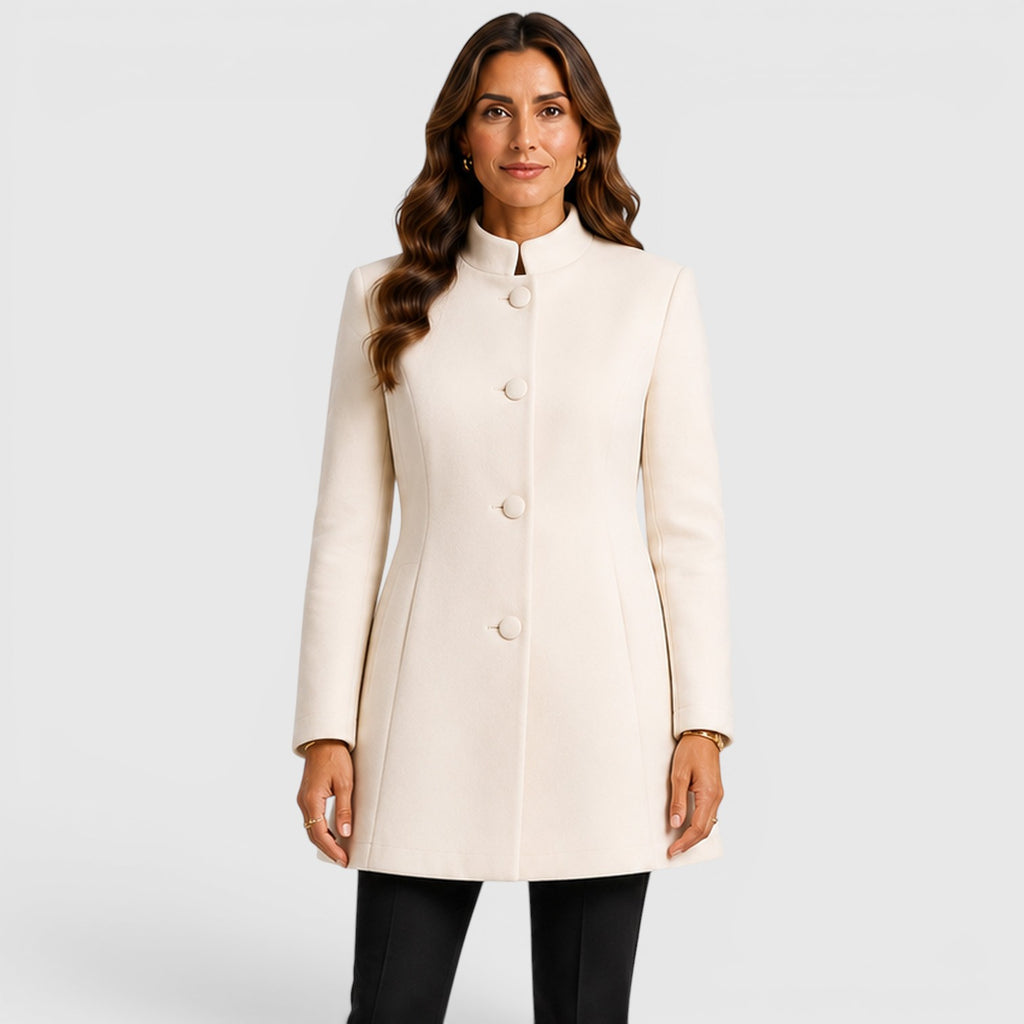 Monvaline | Women's Elegant Button Front Slim Fit Wool Coat