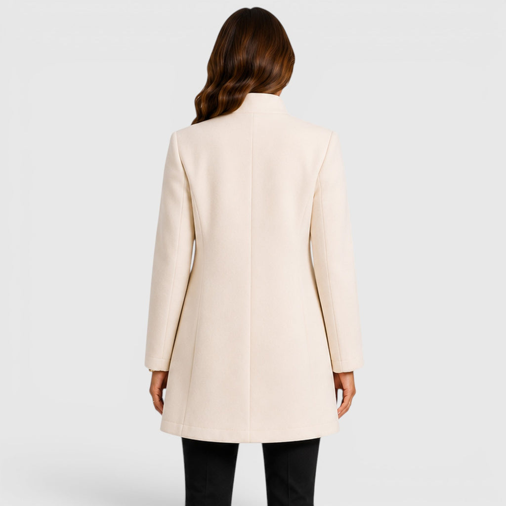 Monvaline | Women's Elegant Button Front Slim Fit Wool Coat